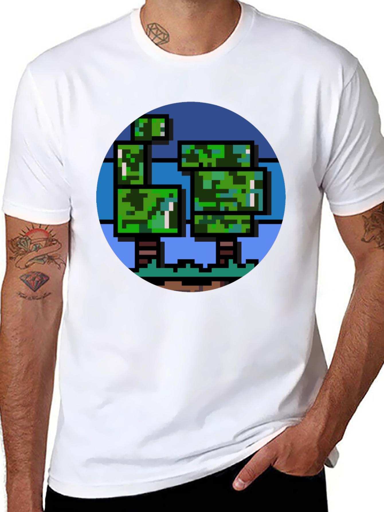 Pixelated Tree Graphic Tee - Retro Style