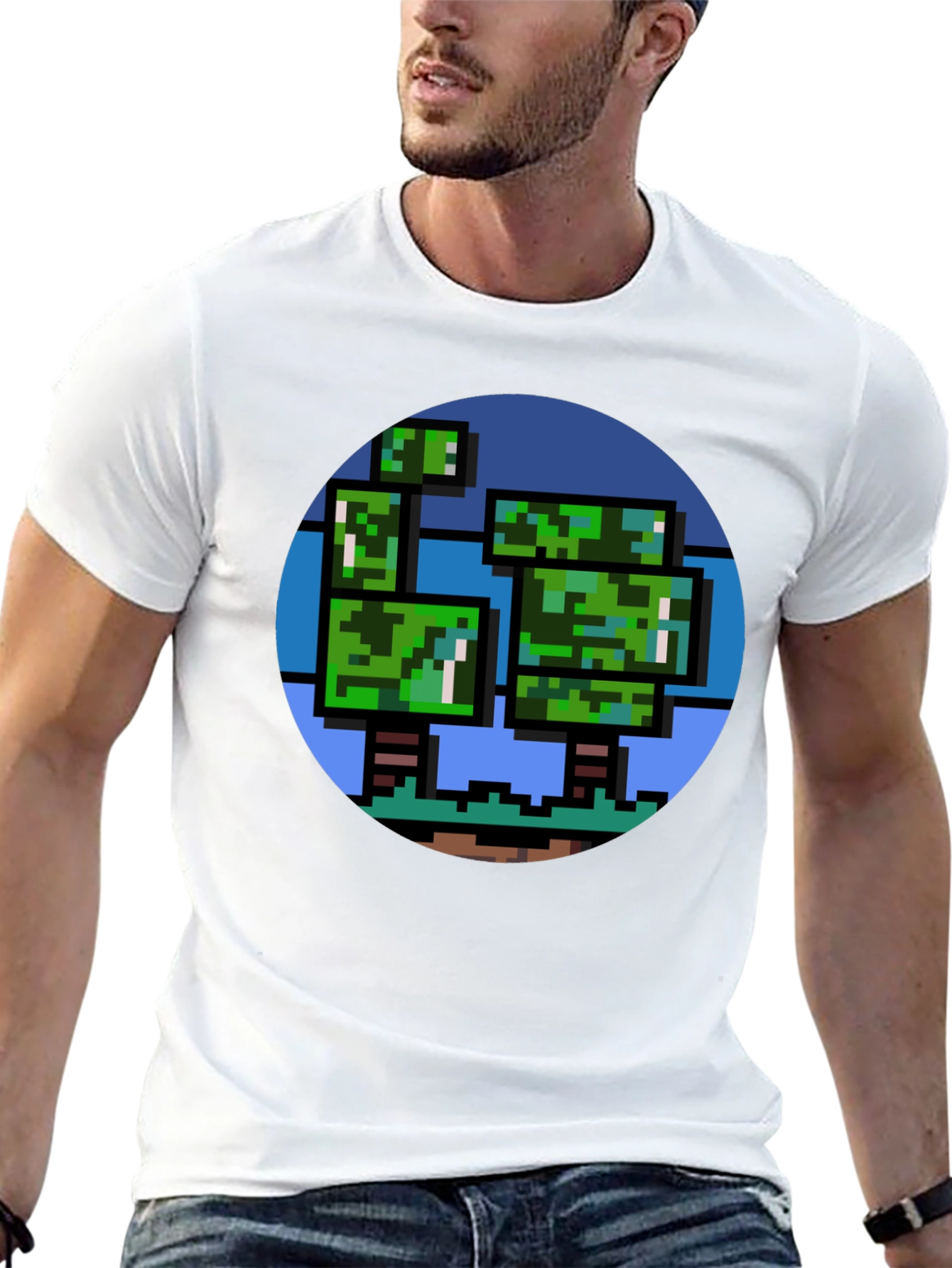 Pixelated Tree Graphic Tee - Retro Style