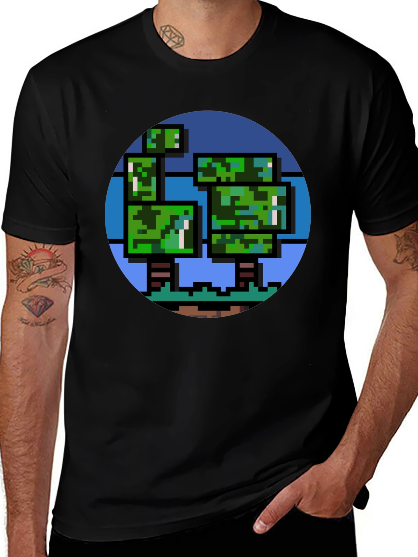 Pixelated Tree Graphic Tee - Retro Style