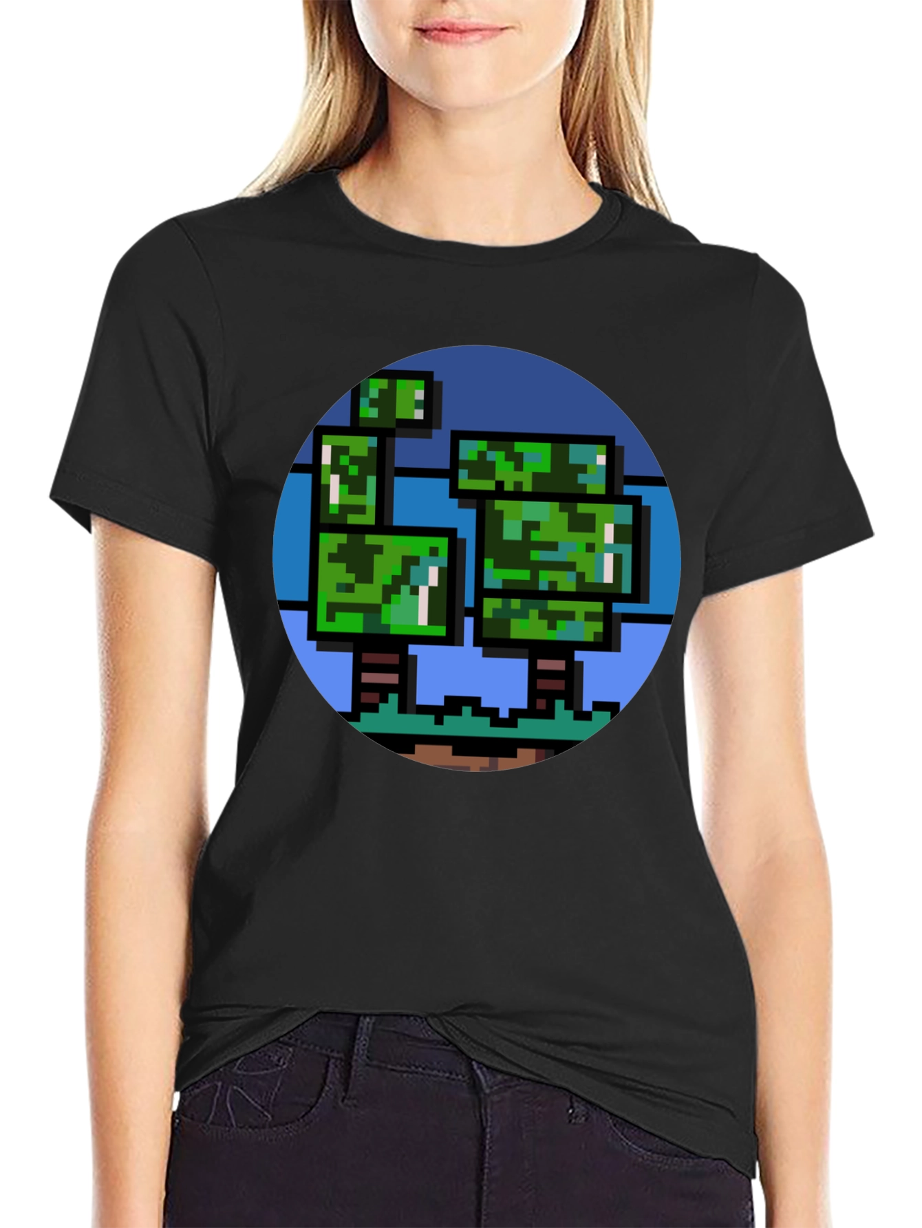 Pixelated Tree Graphic Tee - Retro Style