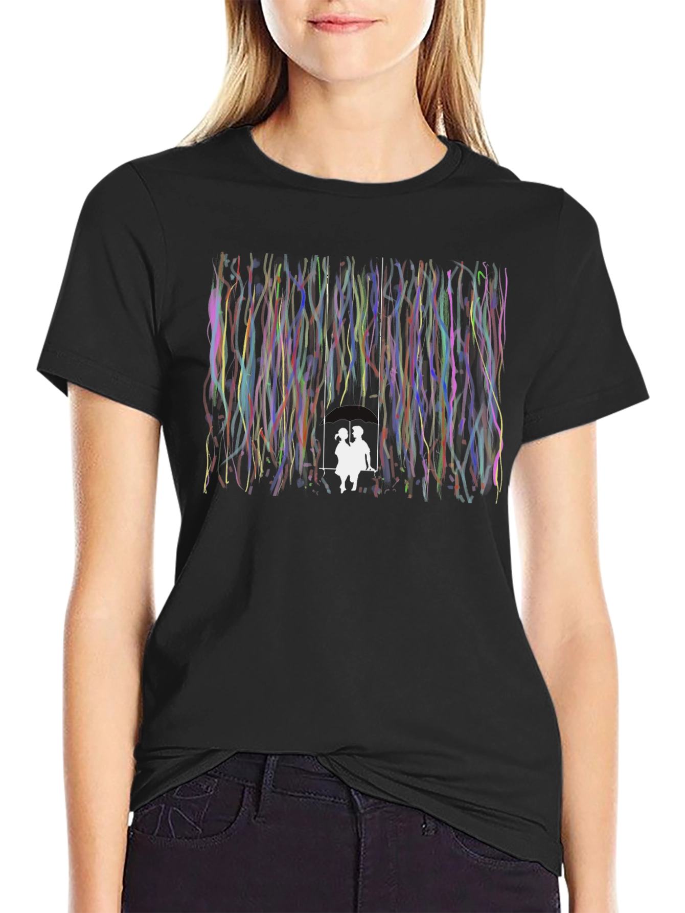 Couple on Swing Graphic Black T-Shirt
