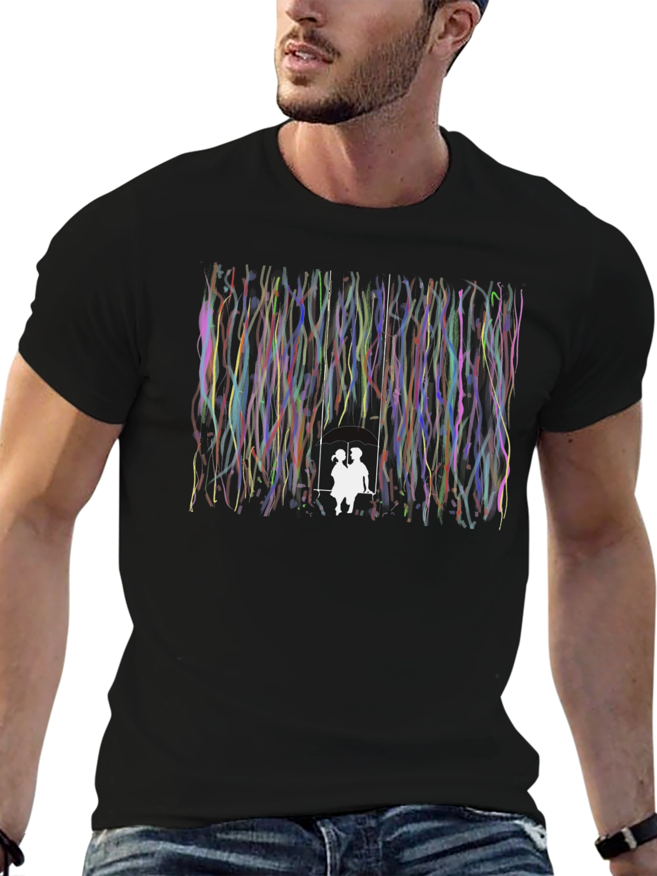 Couple on Swing Graphic Black T-Shirt