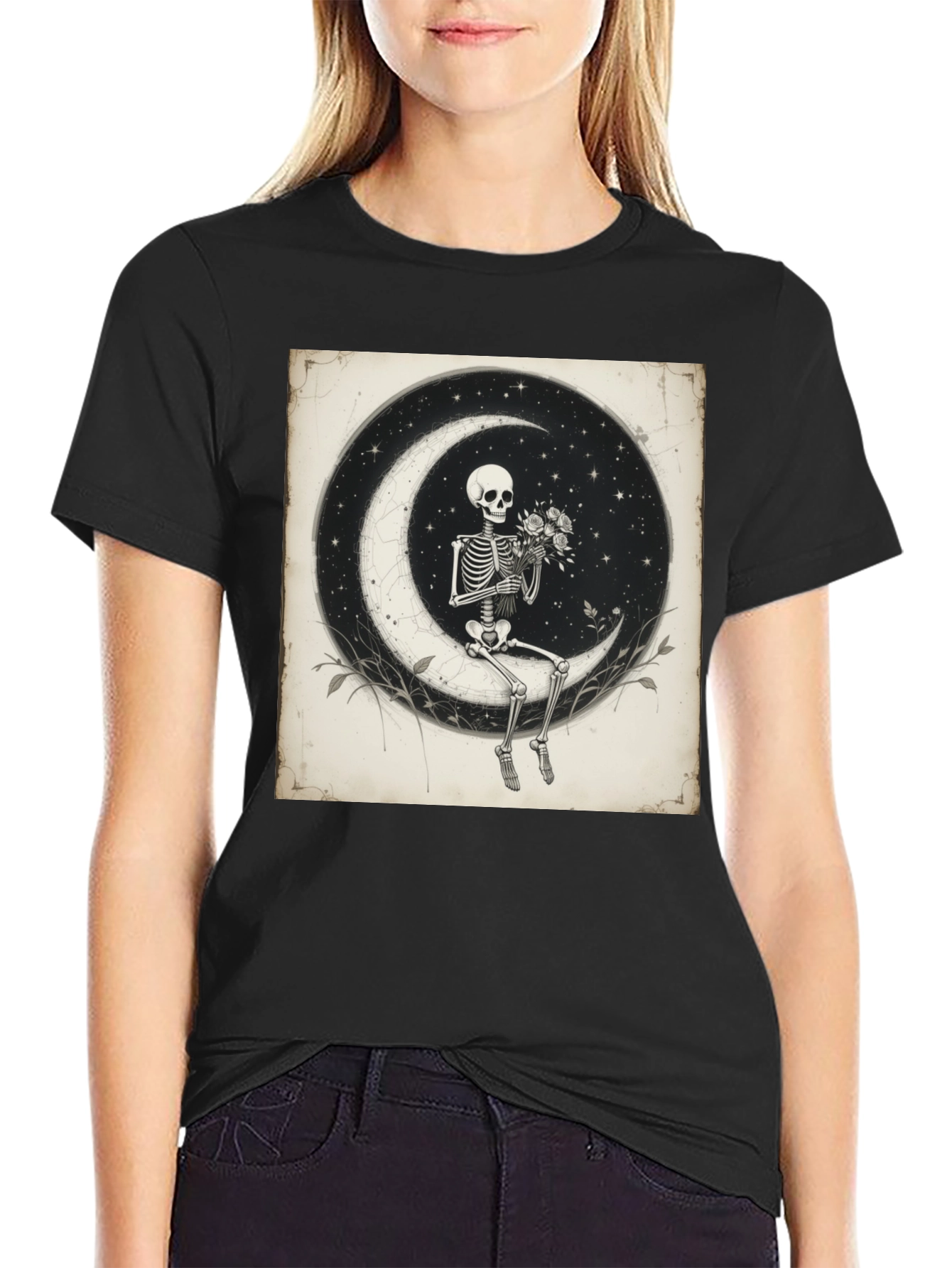Moonlight Skeleton T-Shirt - Unique Gothic Design