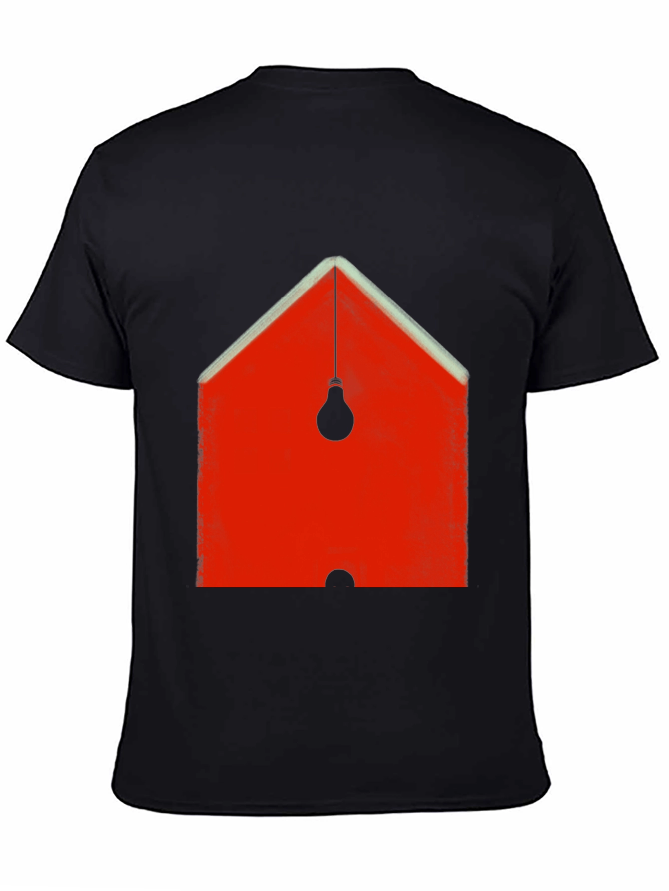 Abstract Red House & Lightbulb Graphic Black T-Shirt