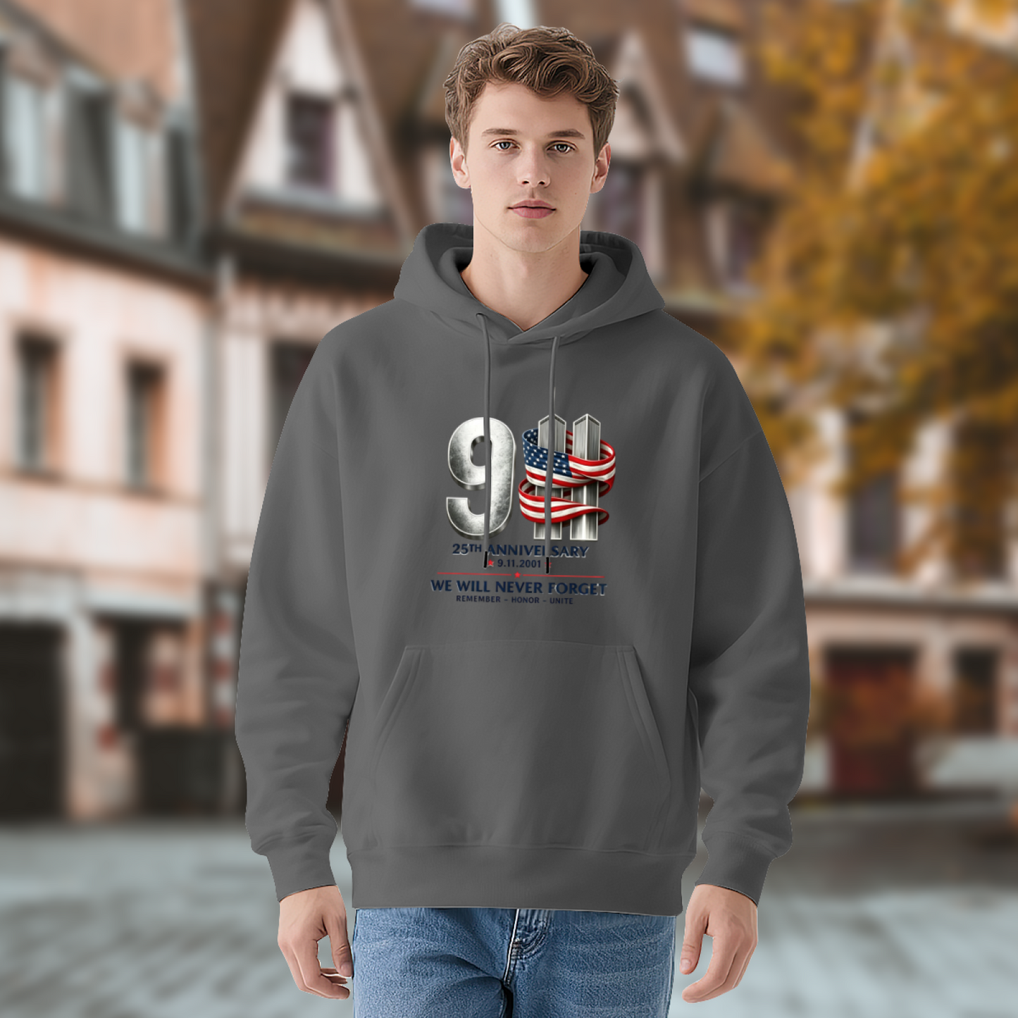 25th Anniversary 9/11 Twin Towers American Flag Tribute Hoodie
