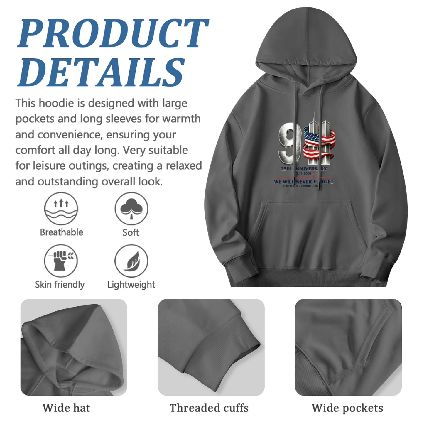 25th Anniversary 9/11 Twin Towers American Flag Tribute Hoodie