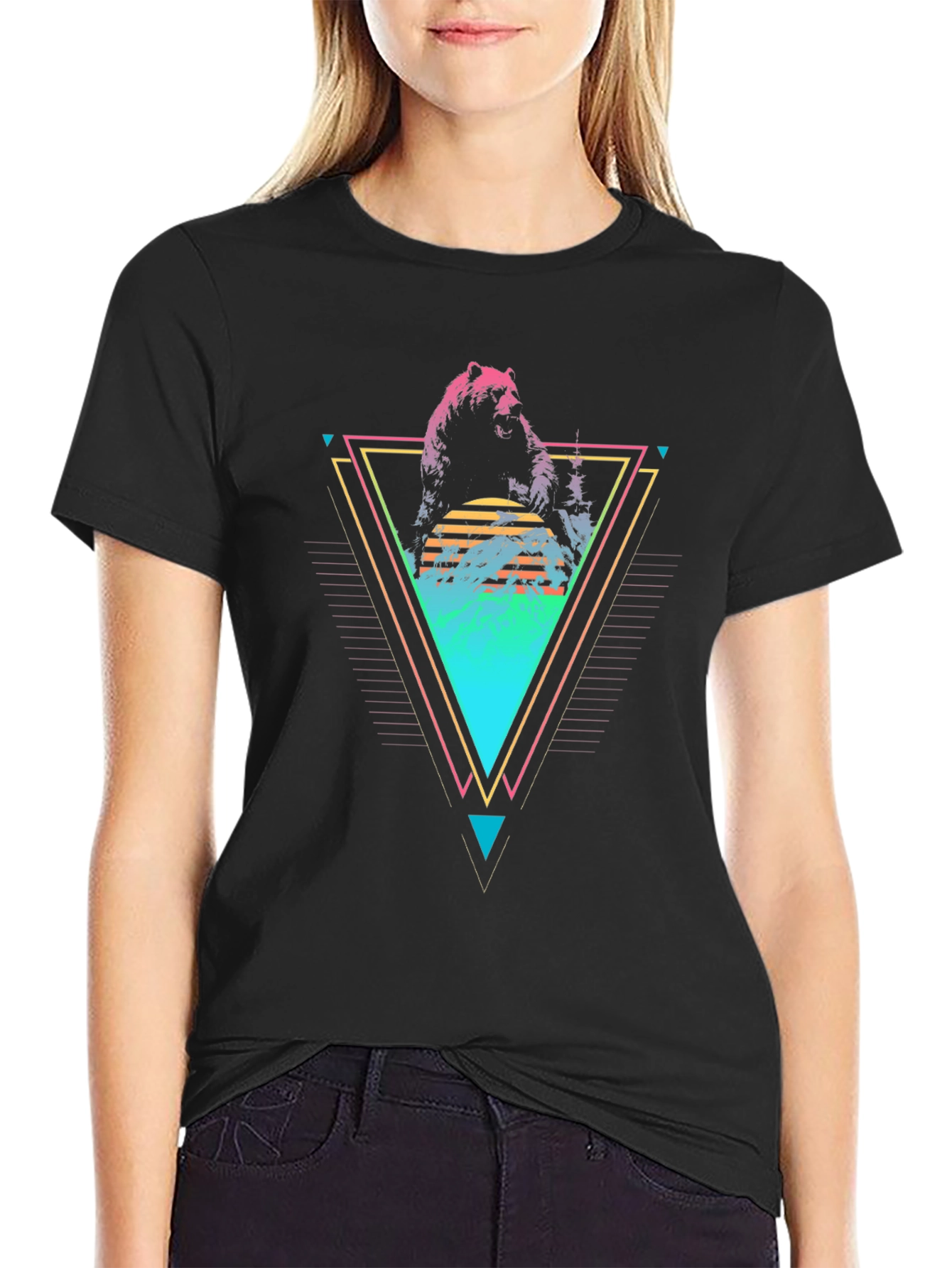 Retro Bear Graphic Tee - Black