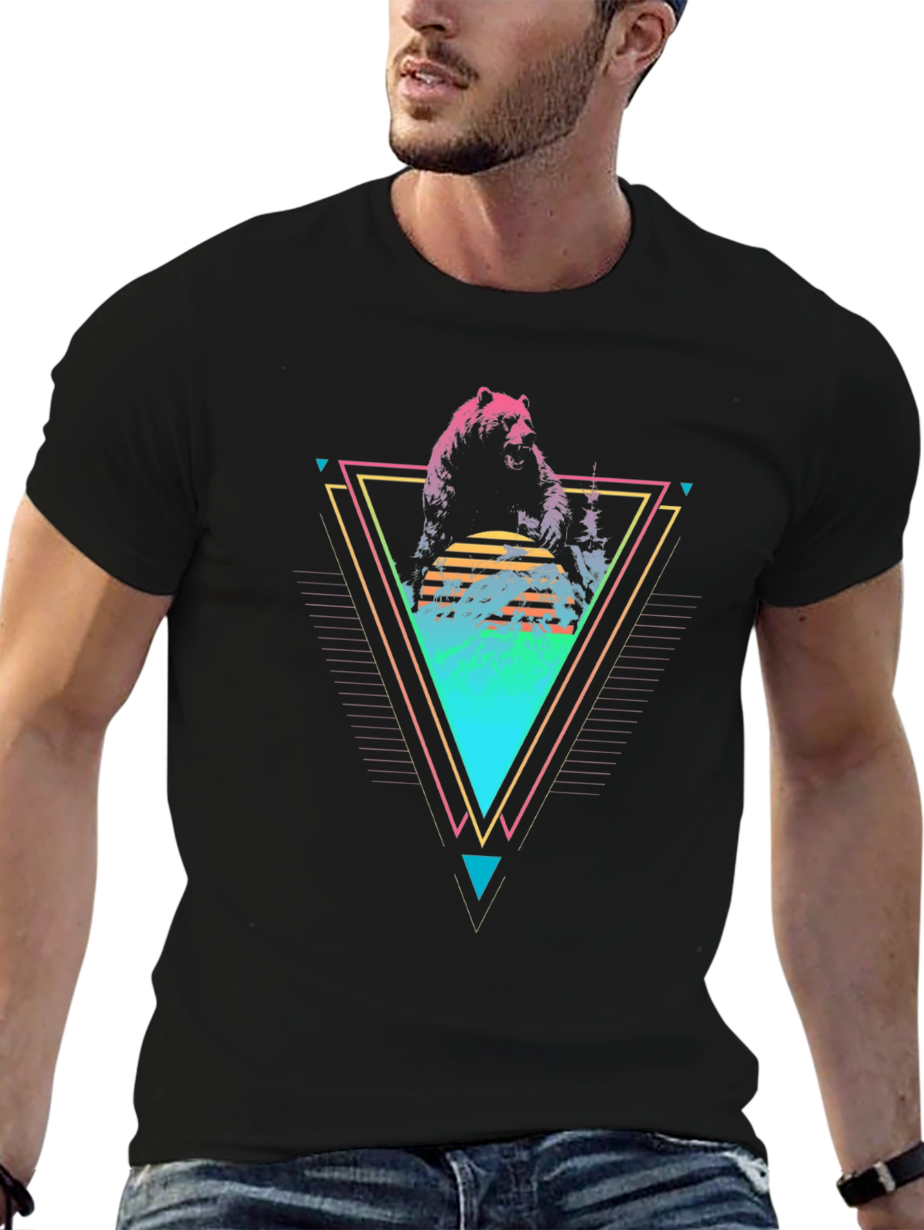 Retro Bear Graphic Tee - Black