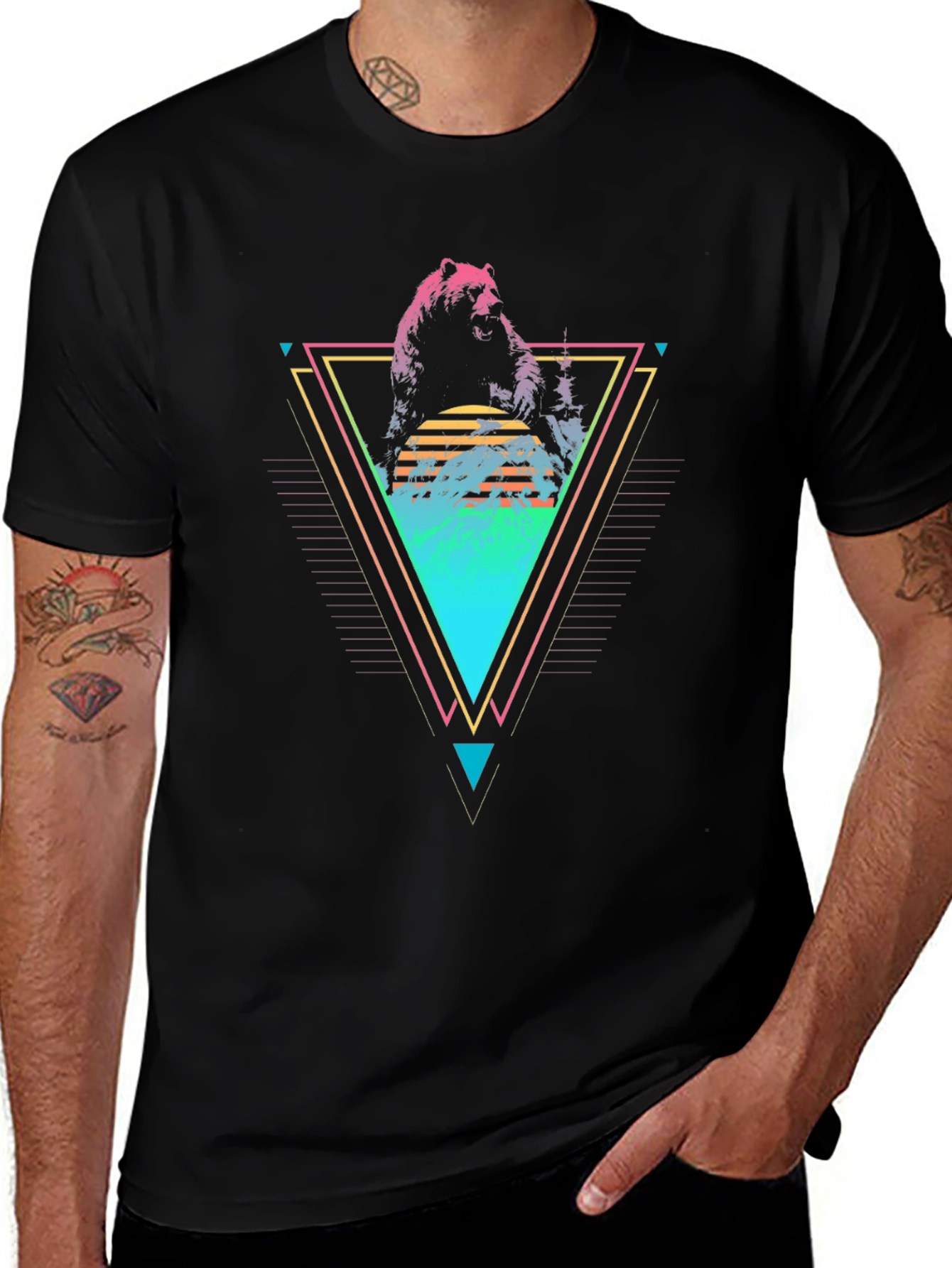 Retro Bear Graphic Tee - Black