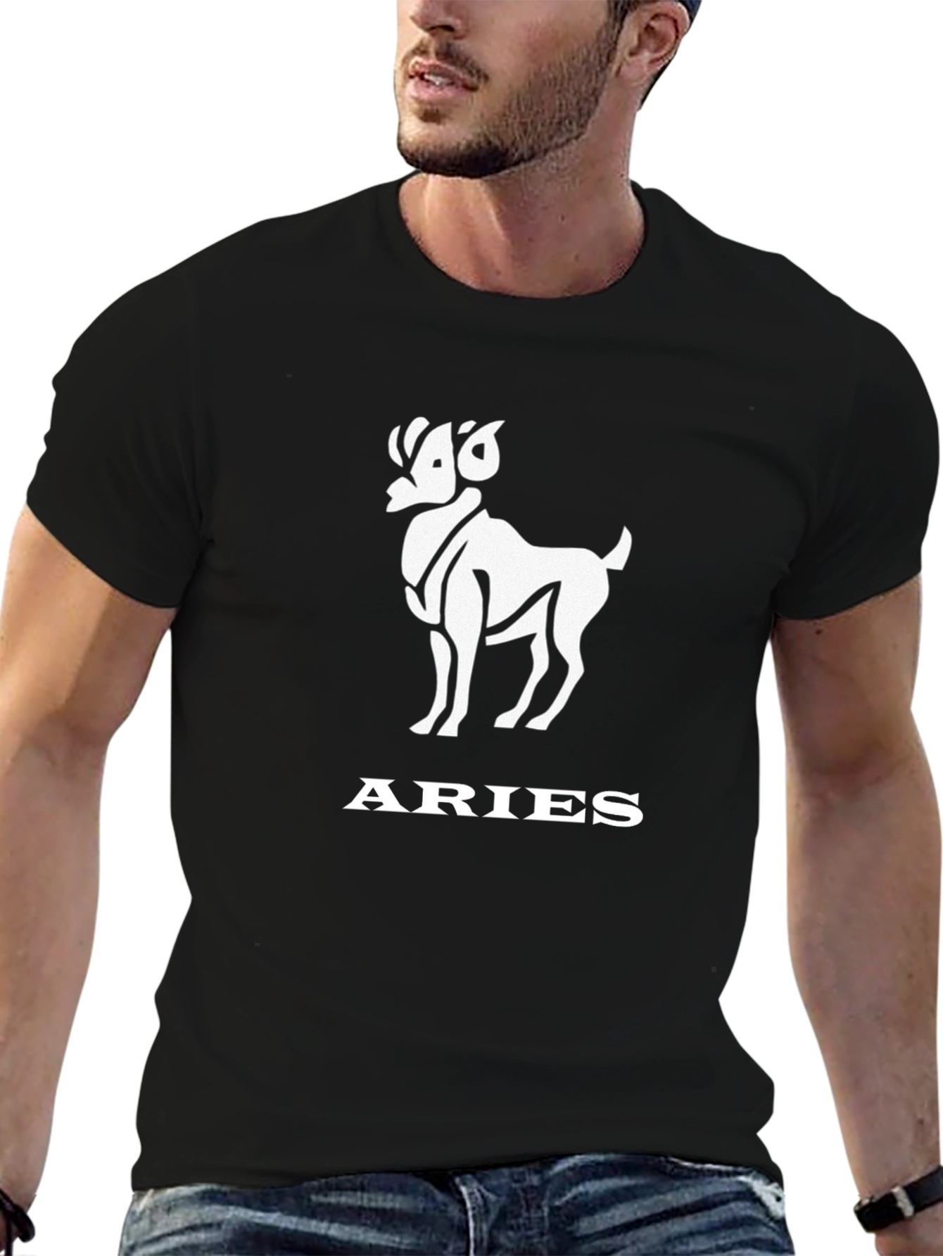 Aries Zodiac Graphic Tee - Black Cotton Blend