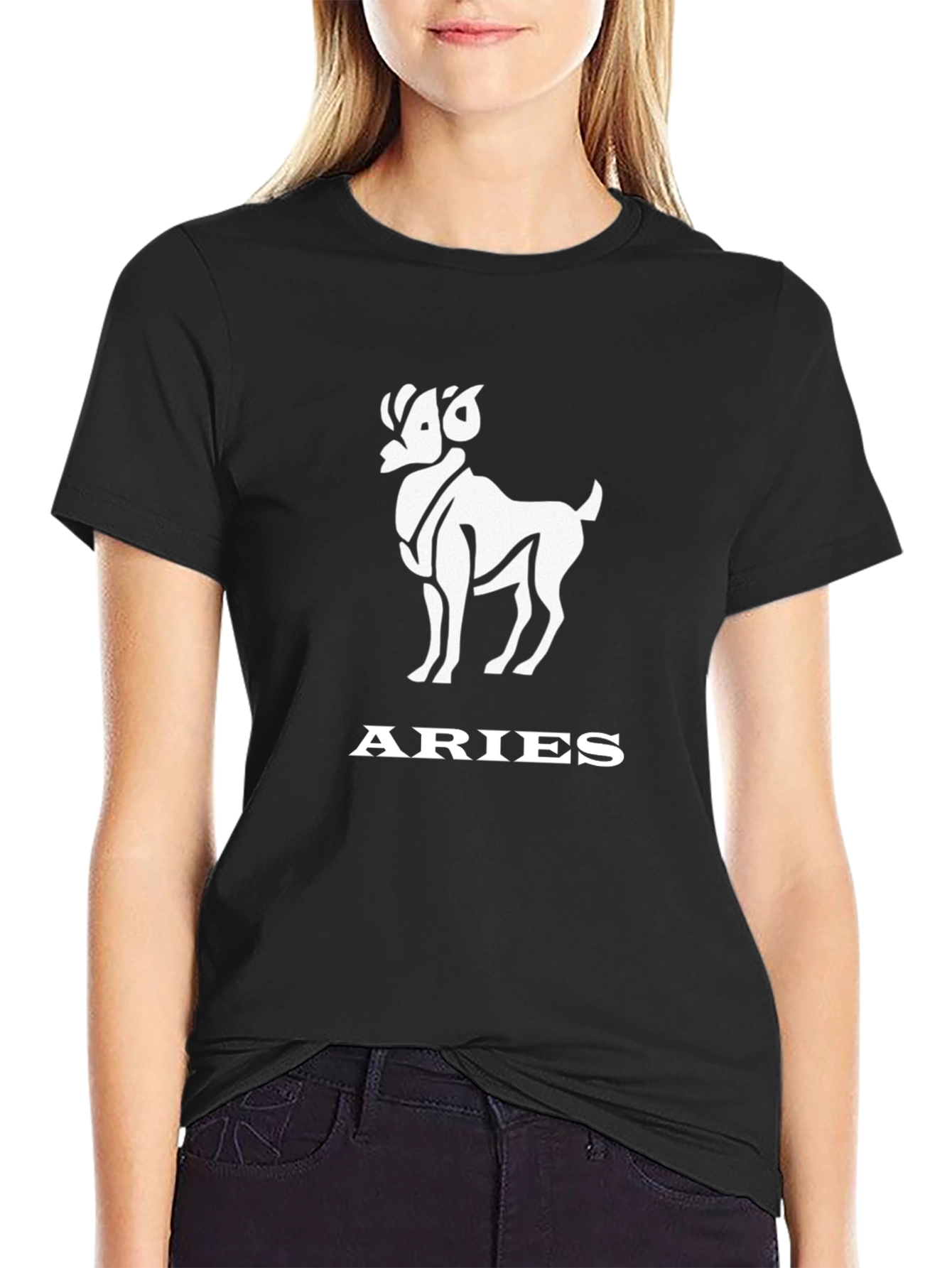 Aries Zodiac Graphic Tee - Black Cotton Blend