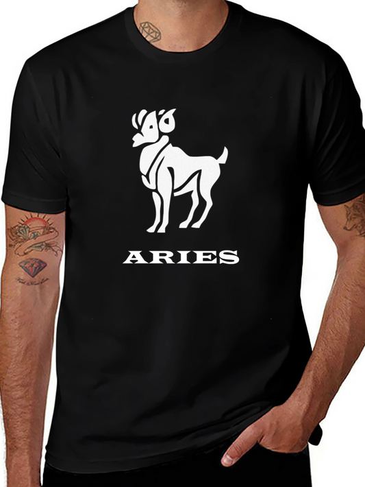 Aries Zodiac Graphic Tee - Black Cotton Blend