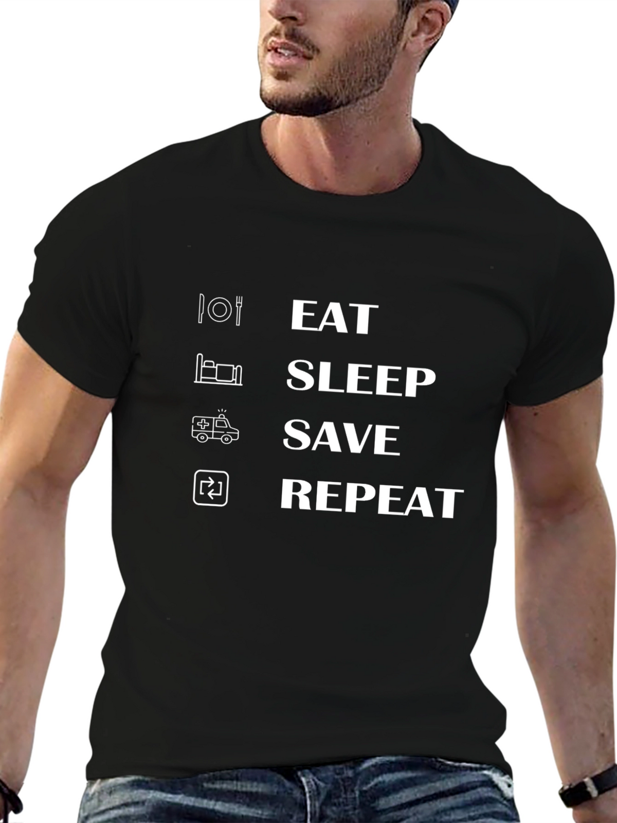 Eat Sleep Save Repeat Graphic Tee - Black