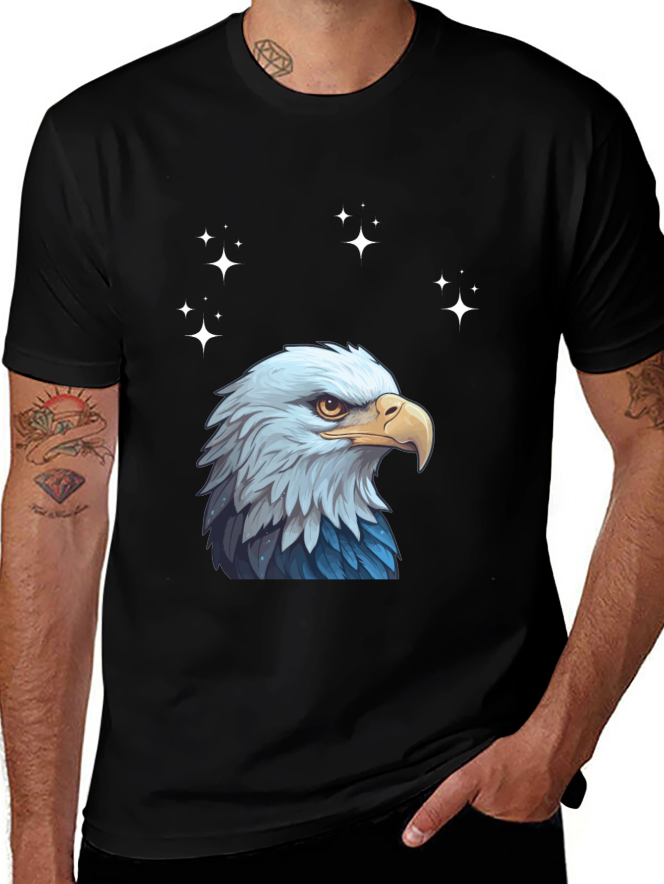 Eagle Head Graphic Print Crew Neck T-Shirt