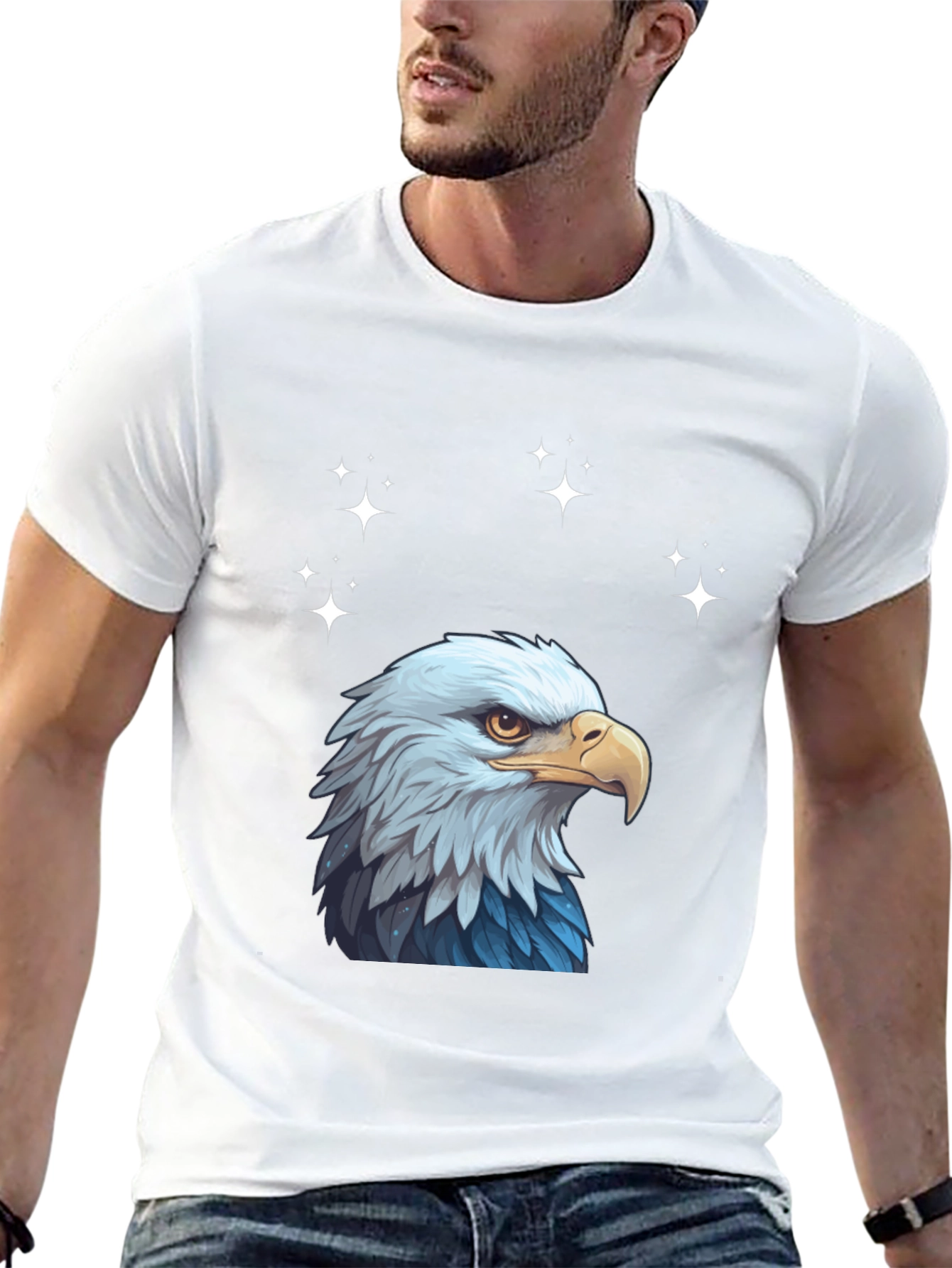 Eagle Head Graphic Print Crew Neck T-Shirt