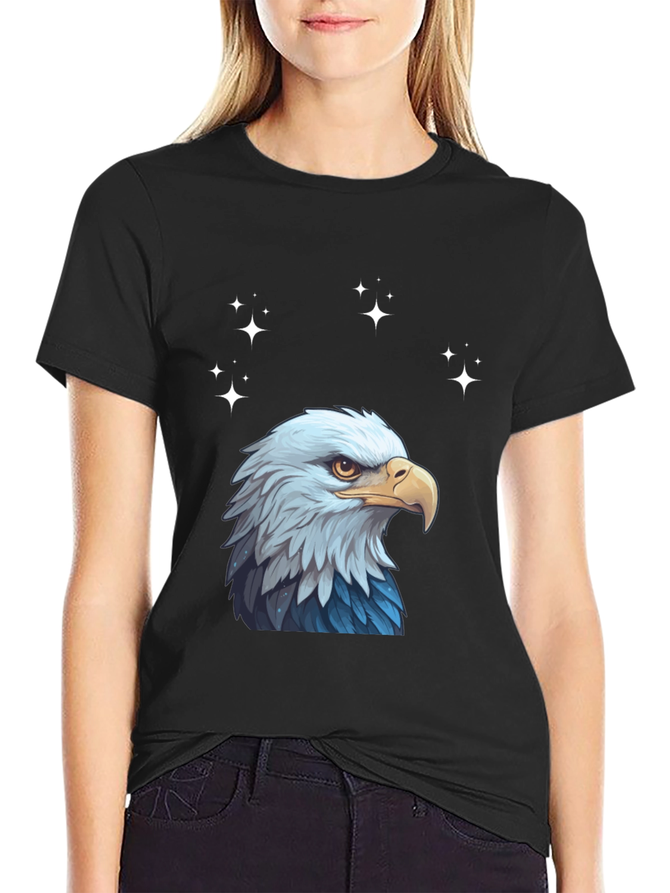 Eagle Head Graphic Print Crew Neck T-Shirt
