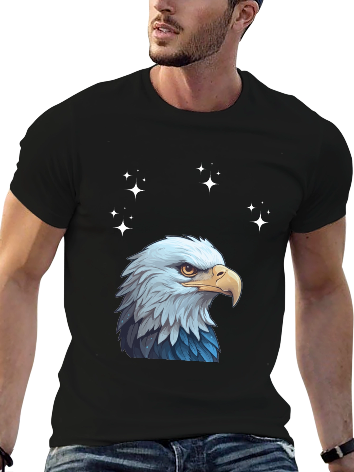 Eagle Head Graphic Print Crew Neck T-Shirt