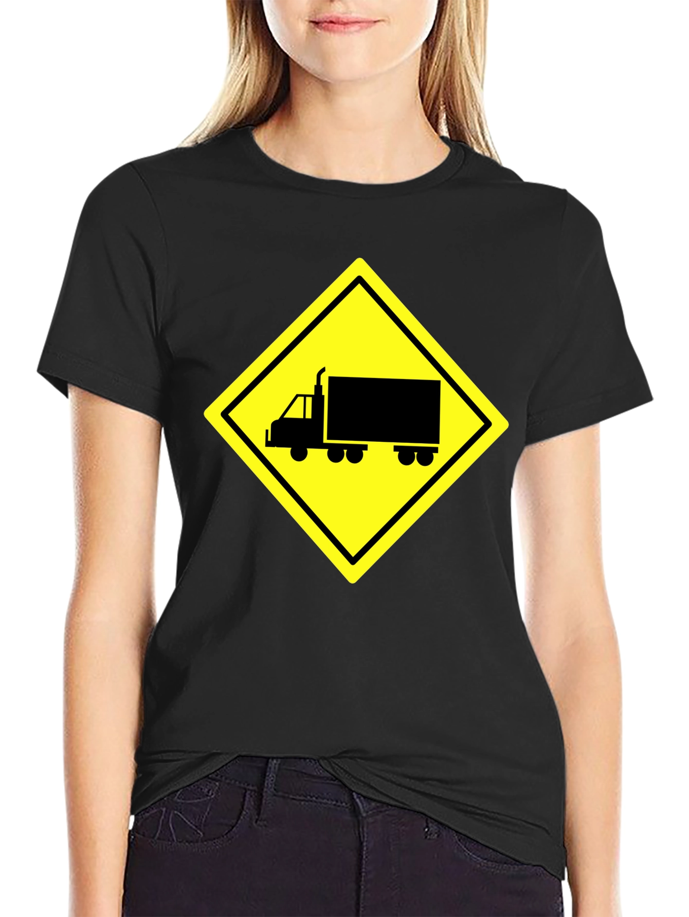 Truck Crossing Sign Graphic Tee - Black