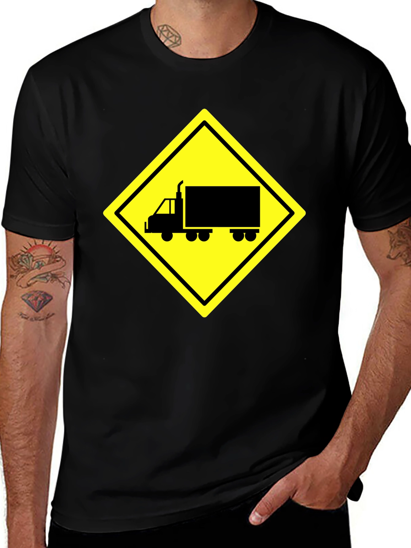 Truck Crossing Sign Graphic Tee - Black