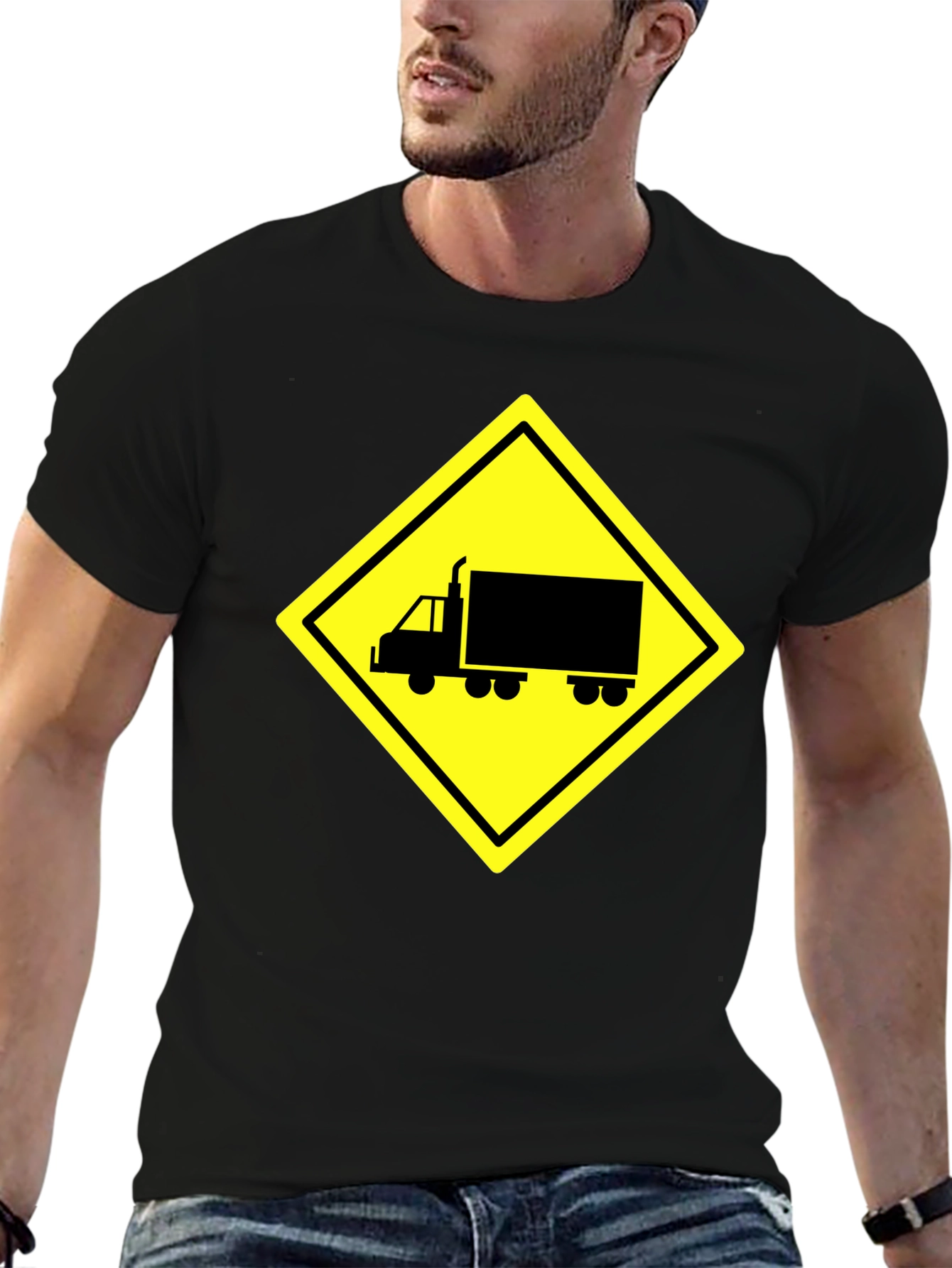 Truck Crossing Sign Graphic Tee - Black