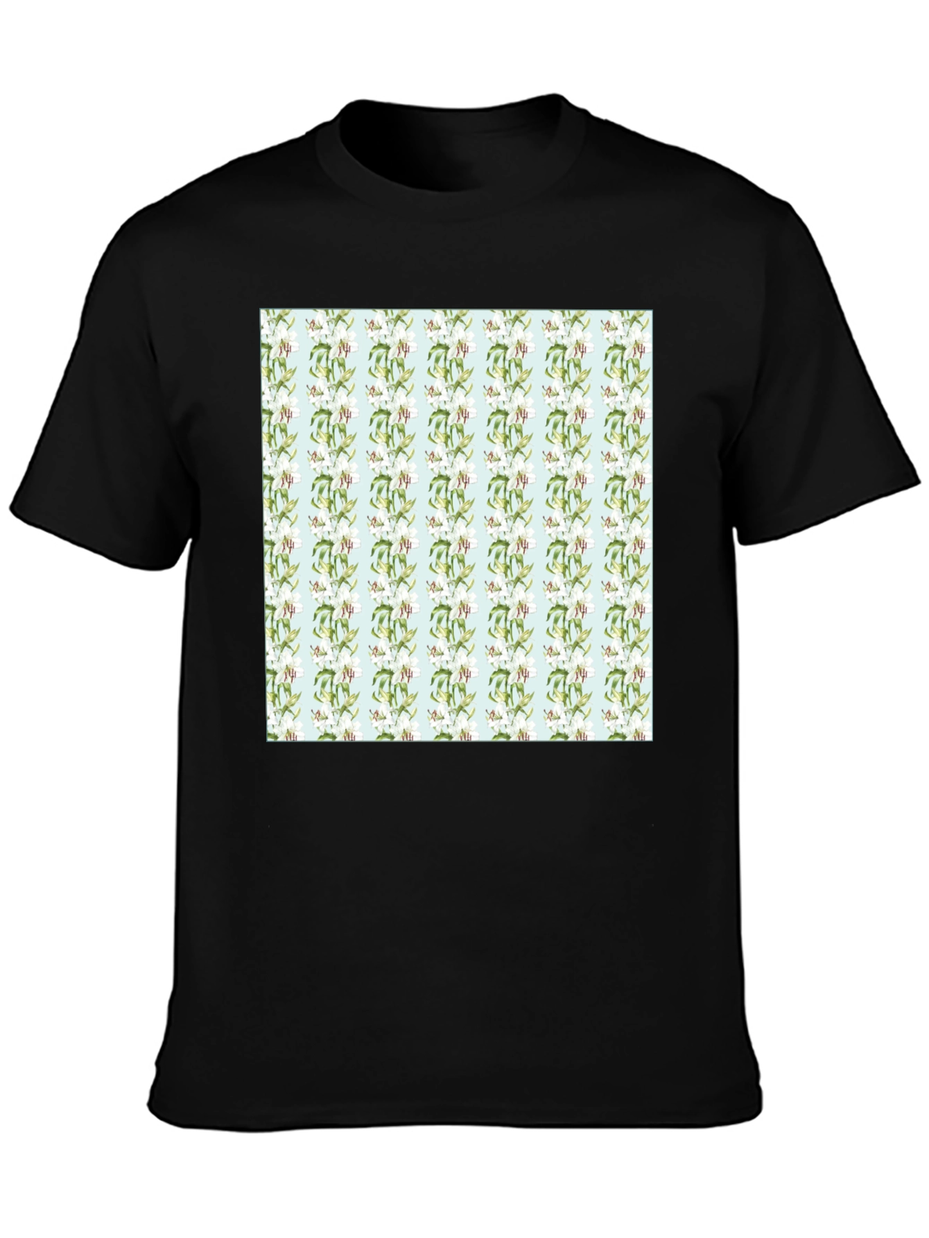 Floral Pattern Mens Black Tee