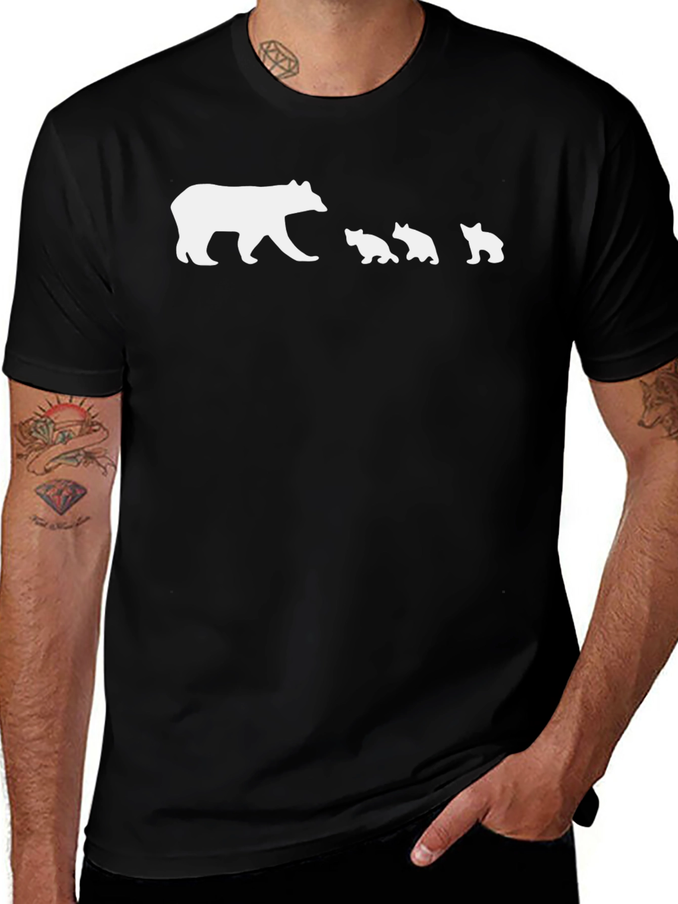 Bear Family Graphic Tee - Black Cotton T-Shirt