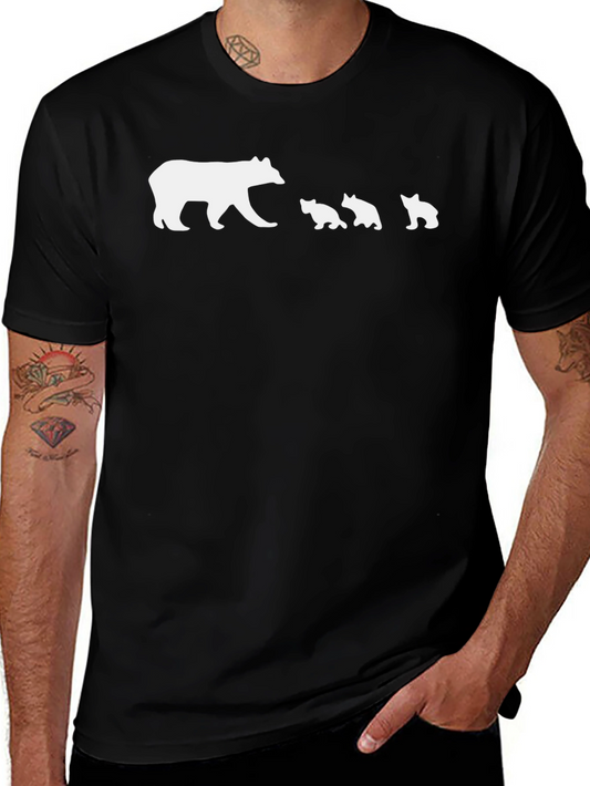 Bear Family Graphic Tee - Black Cotton T-Shirt