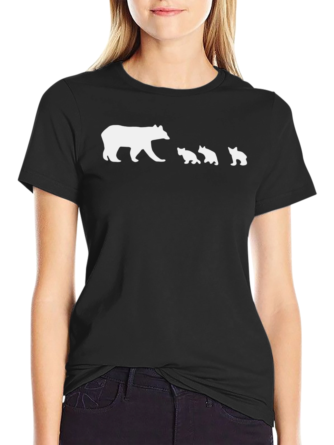 Bear Family Graphic Tee - Black Cotton T-Shirt
