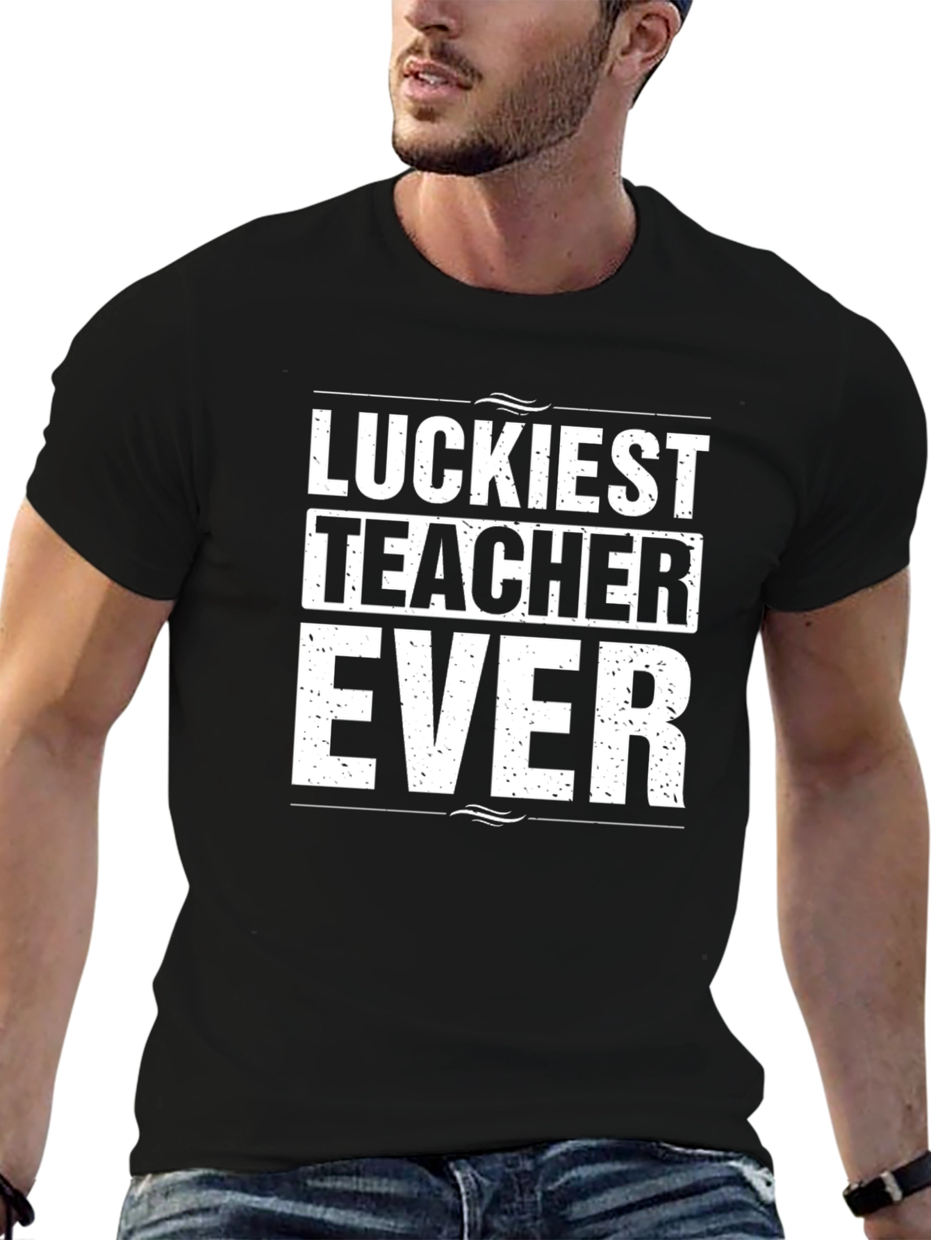 Luckiest Teacher Ever Black Graphic T-Shirt