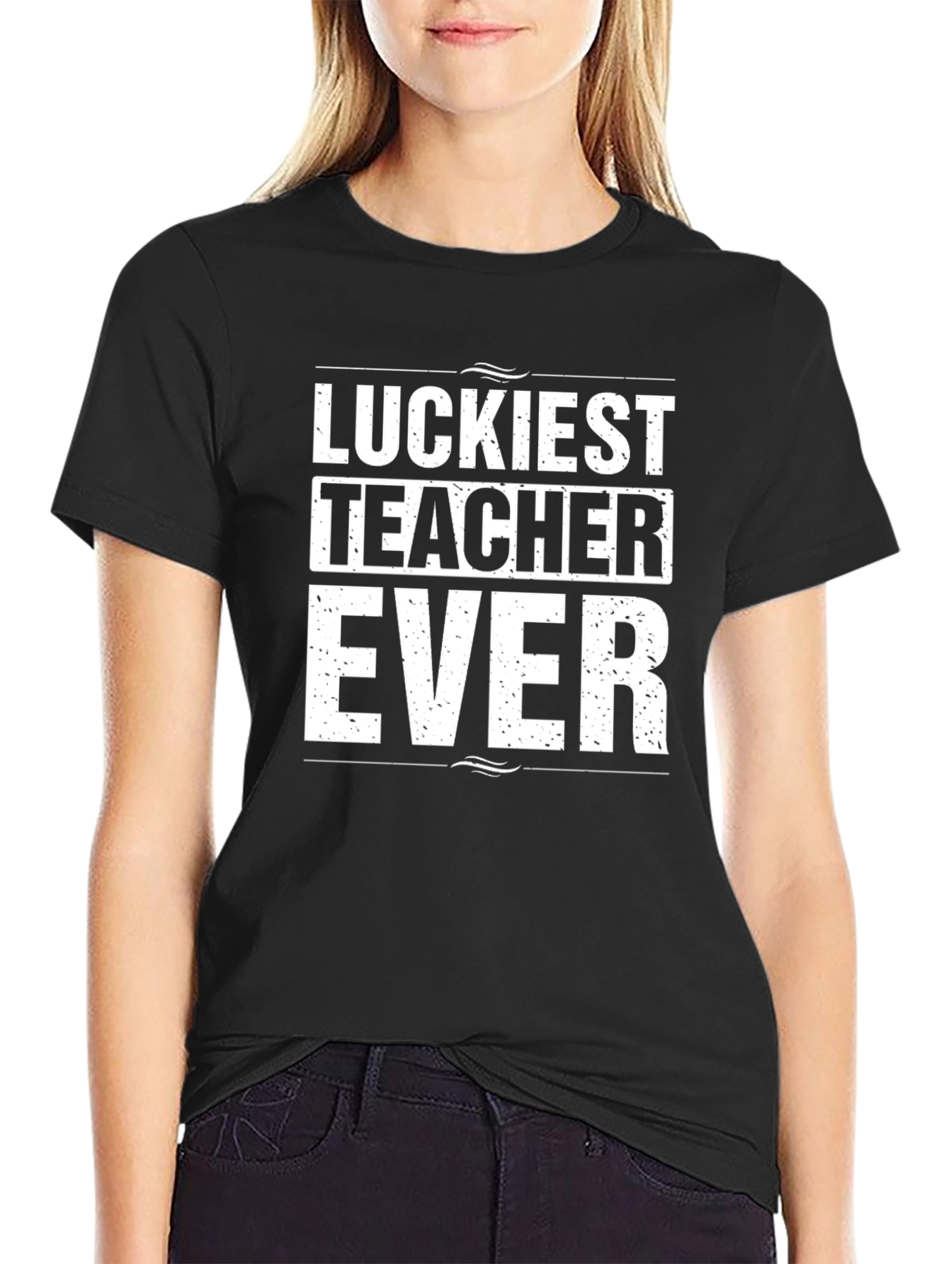 Luckiest Teacher Ever Black Graphic T-Shirt