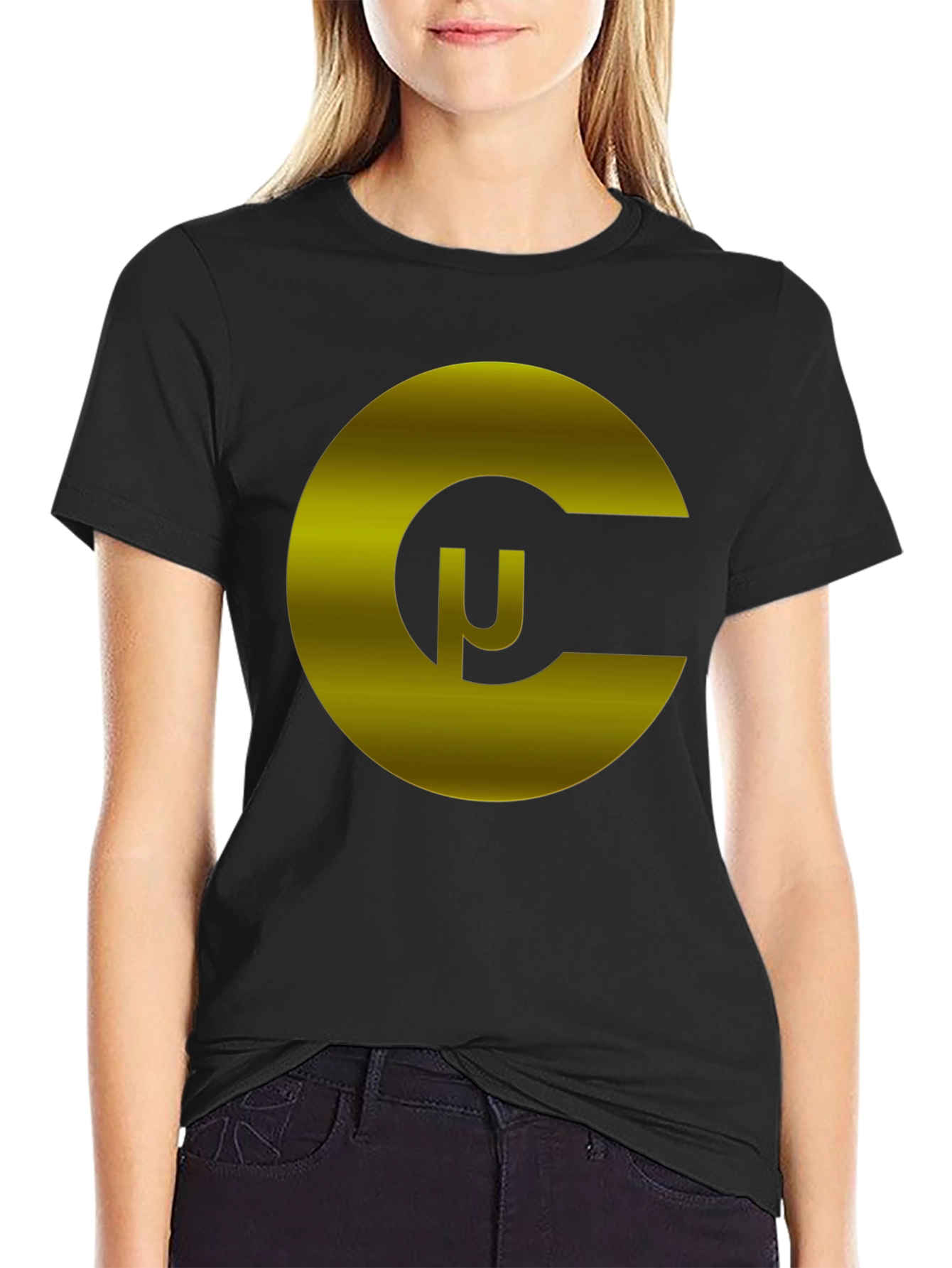 Black T-Shirt with Gold Geometric C Logo