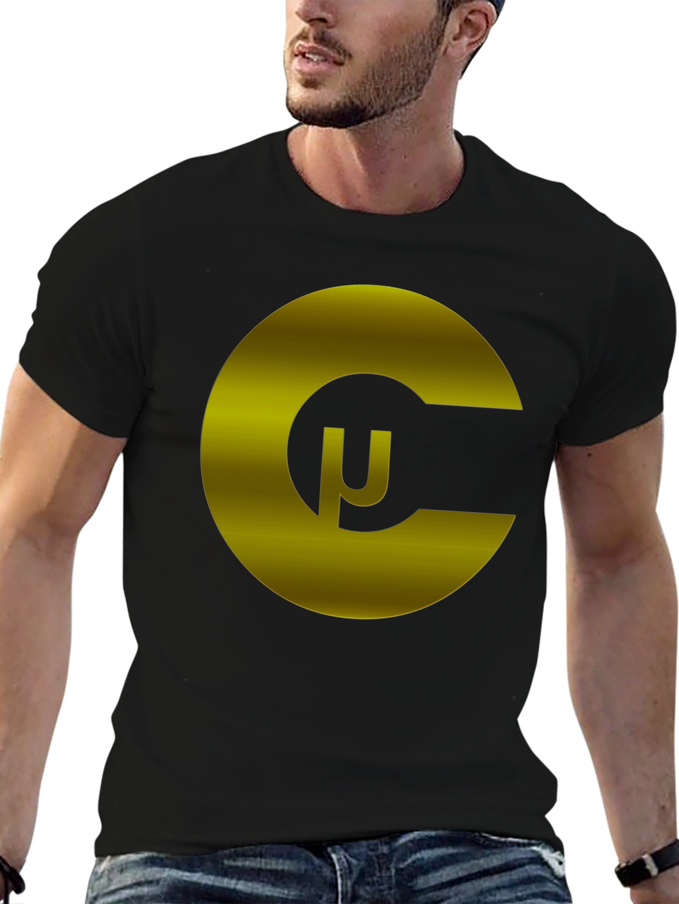 Black T-Shirt with Gold Geometric C Logo