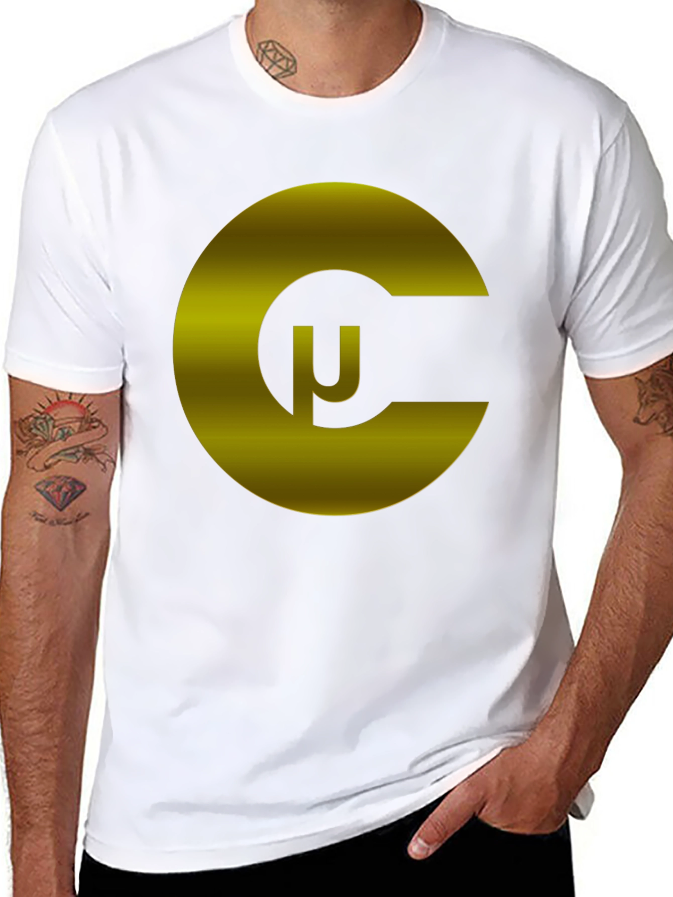 Black T-Shirt with Gold Geometric C Logo