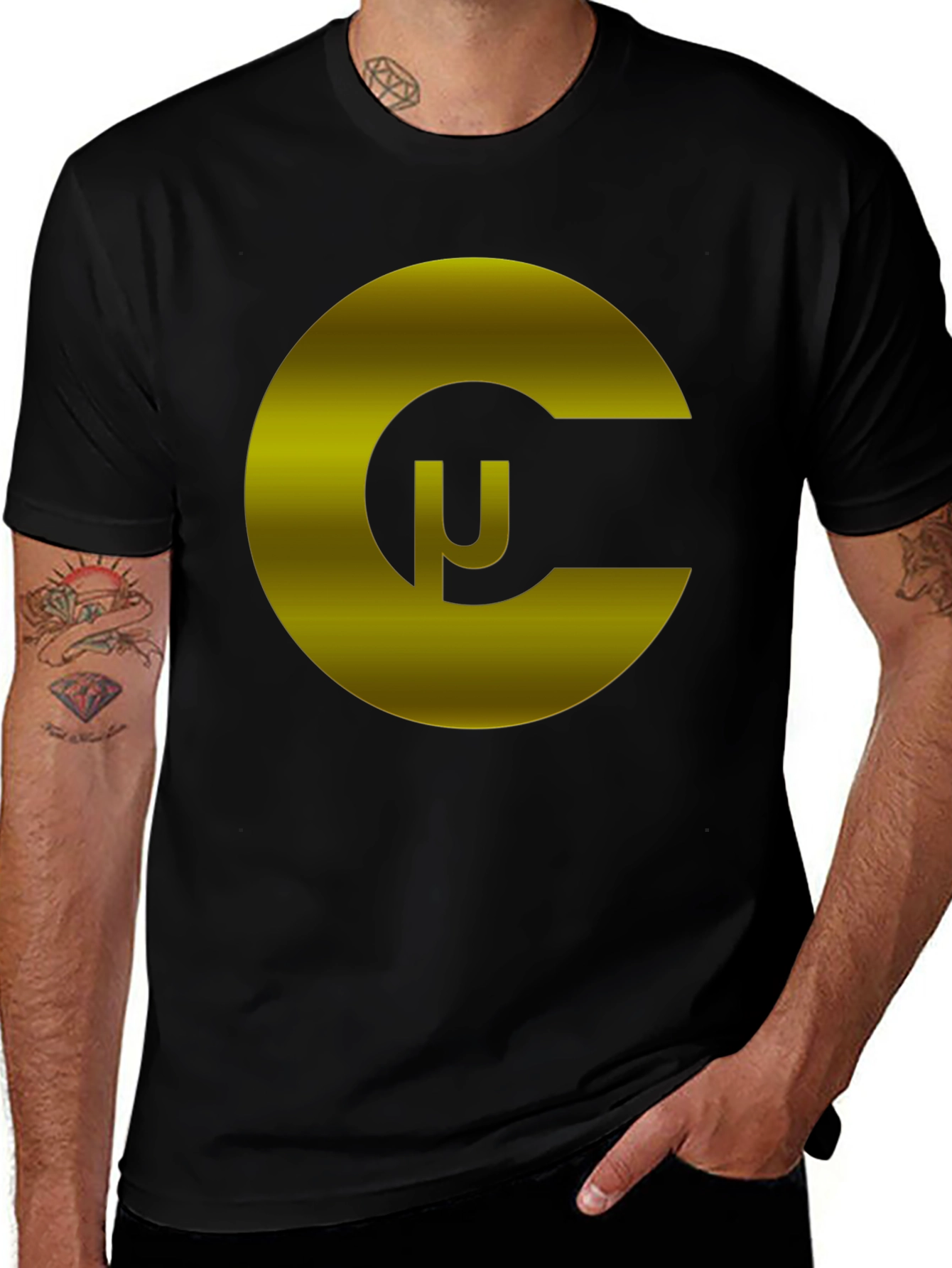 Black T-Shirt with Gold Geometric C Logo