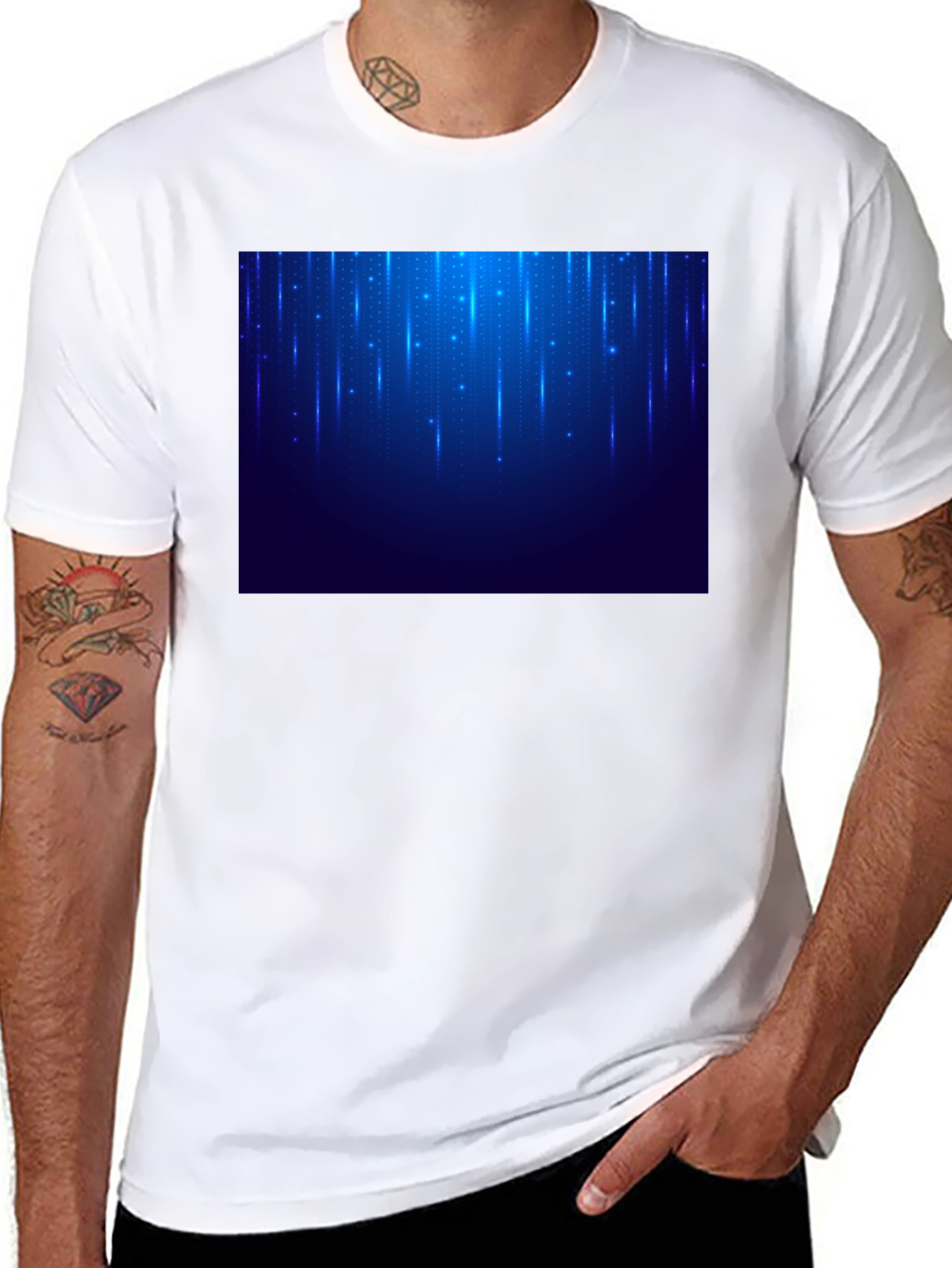 Mens Black T-Shirt with Blue Light Design
