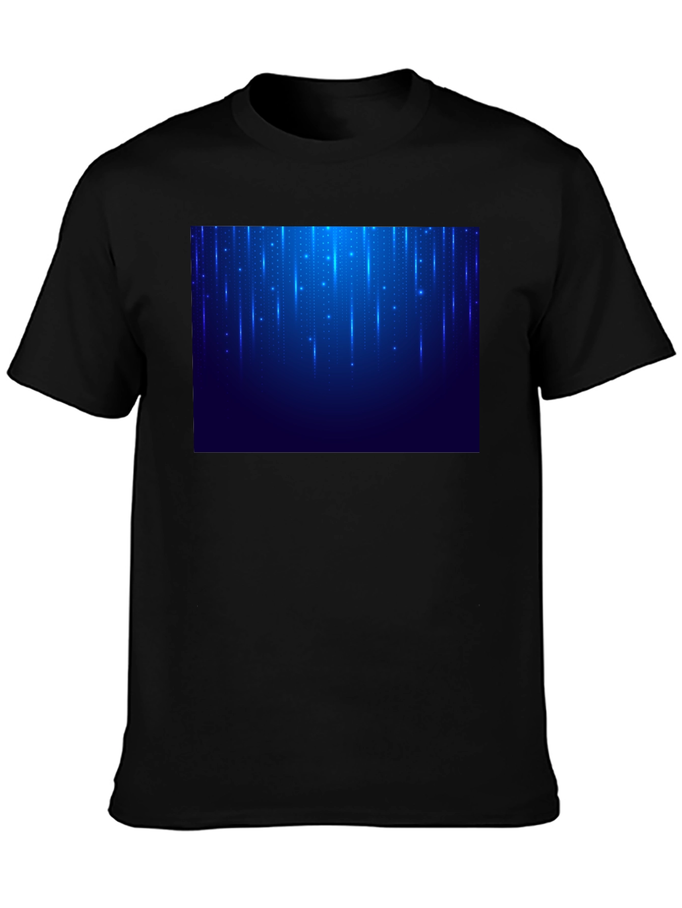 Mens Black T-Shirt with Blue Light Design