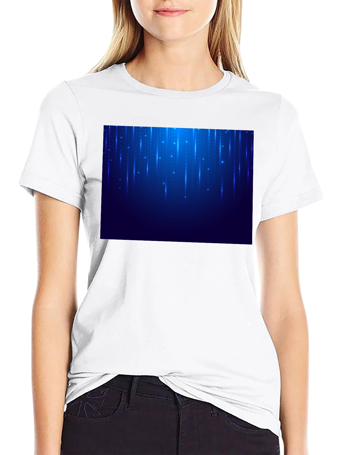 Mens Black T-Shirt with Blue Light Design