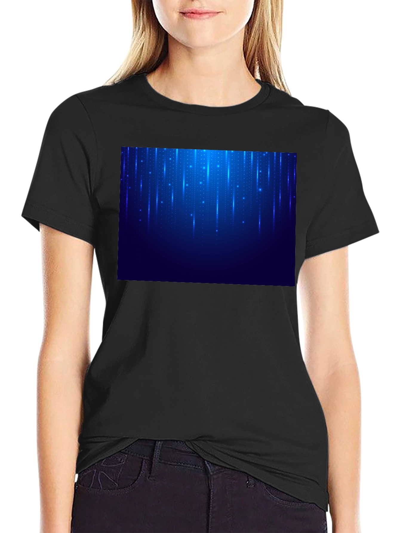 Mens Black T-Shirt with Blue Light Design