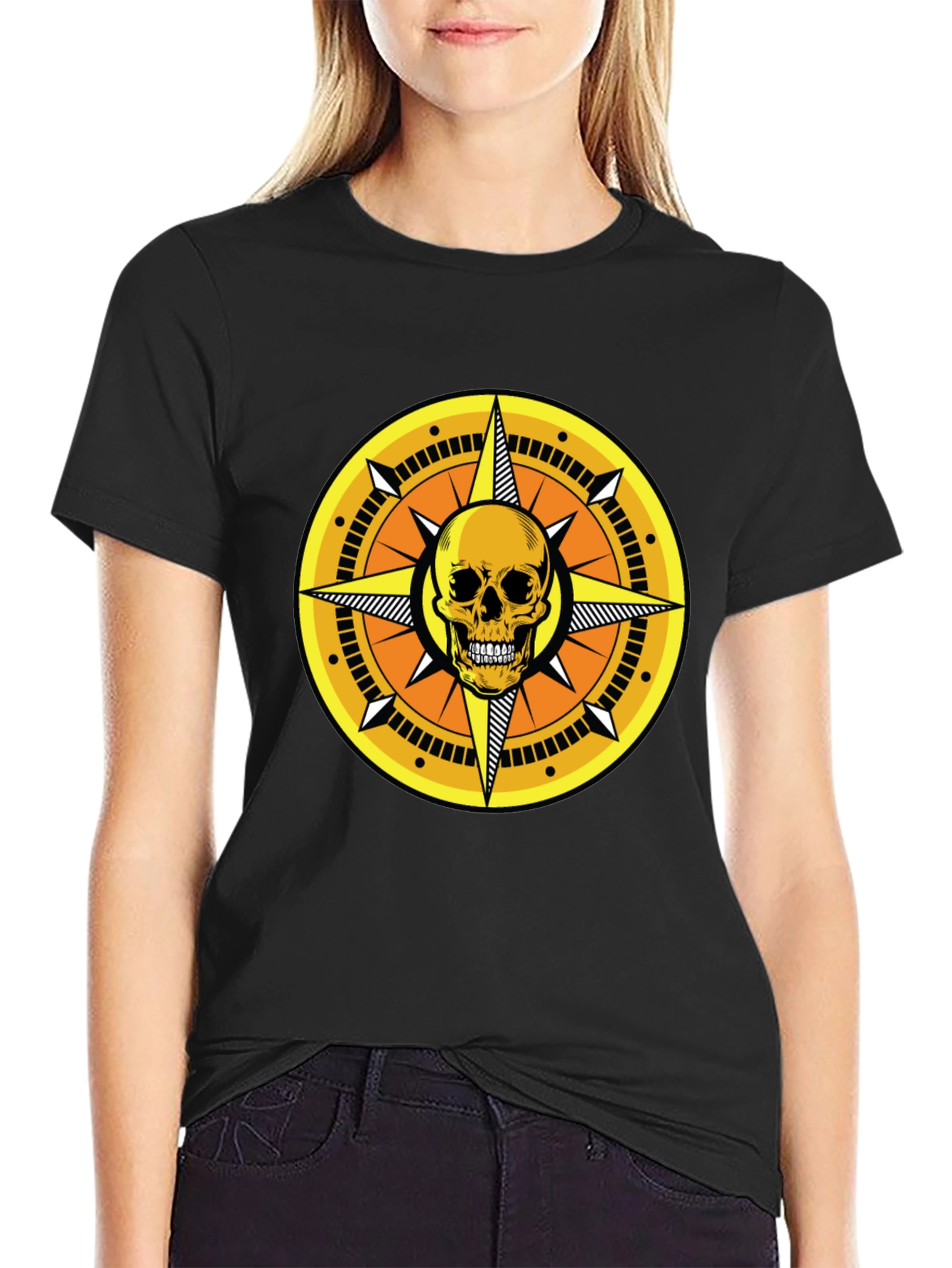 Skull Compass Graphic Tee - Black Cotton Shirt
