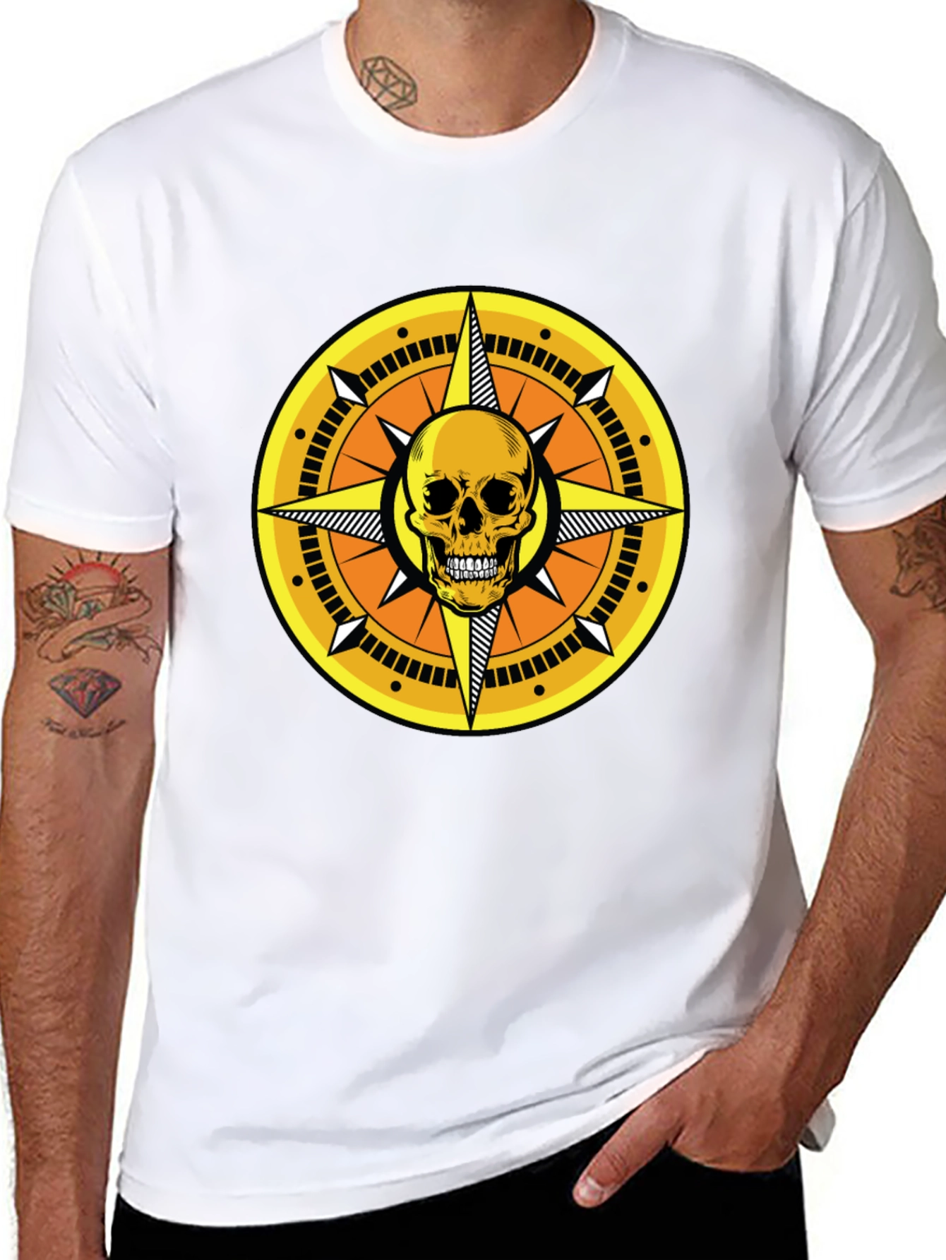 Skull Compass Graphic Tee - Black Cotton Shirt