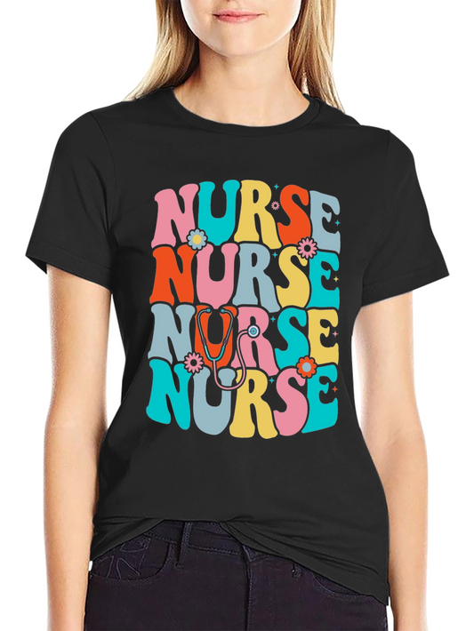 Retro Nurse T-Shirt - Colorful Floral Design