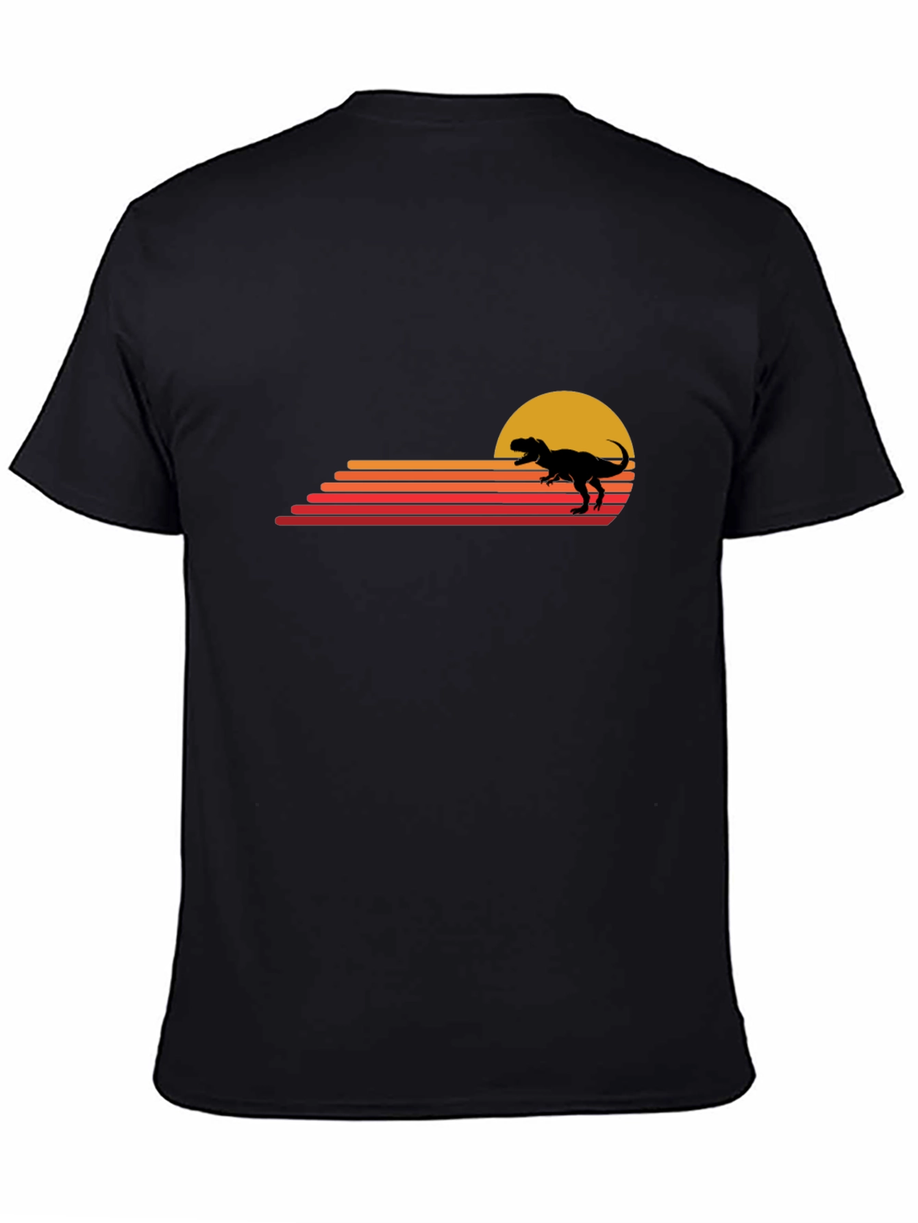 Retro Dinosaur Sunset Black T-Shirt