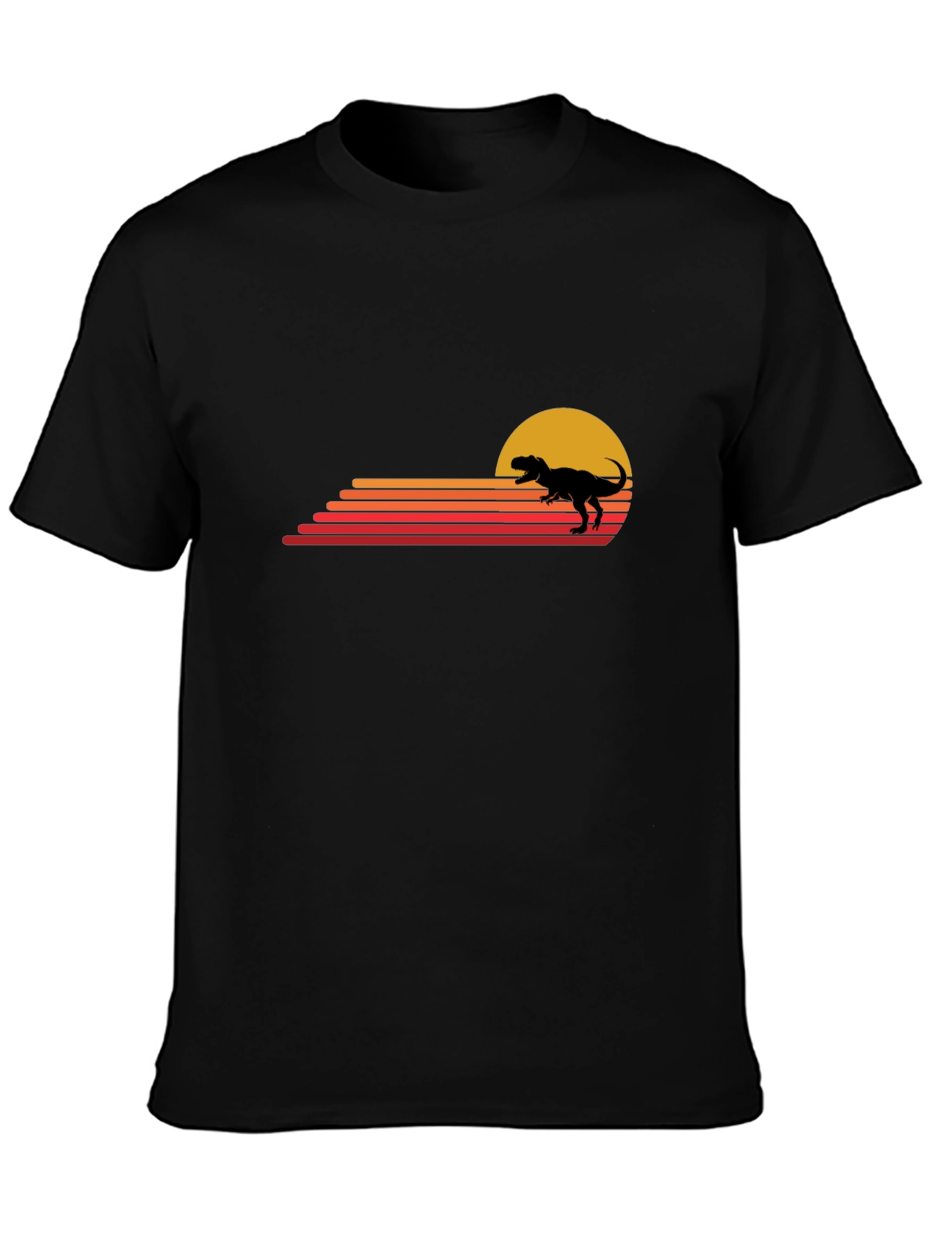 Retro Dinosaur Sunset Black T-Shirt