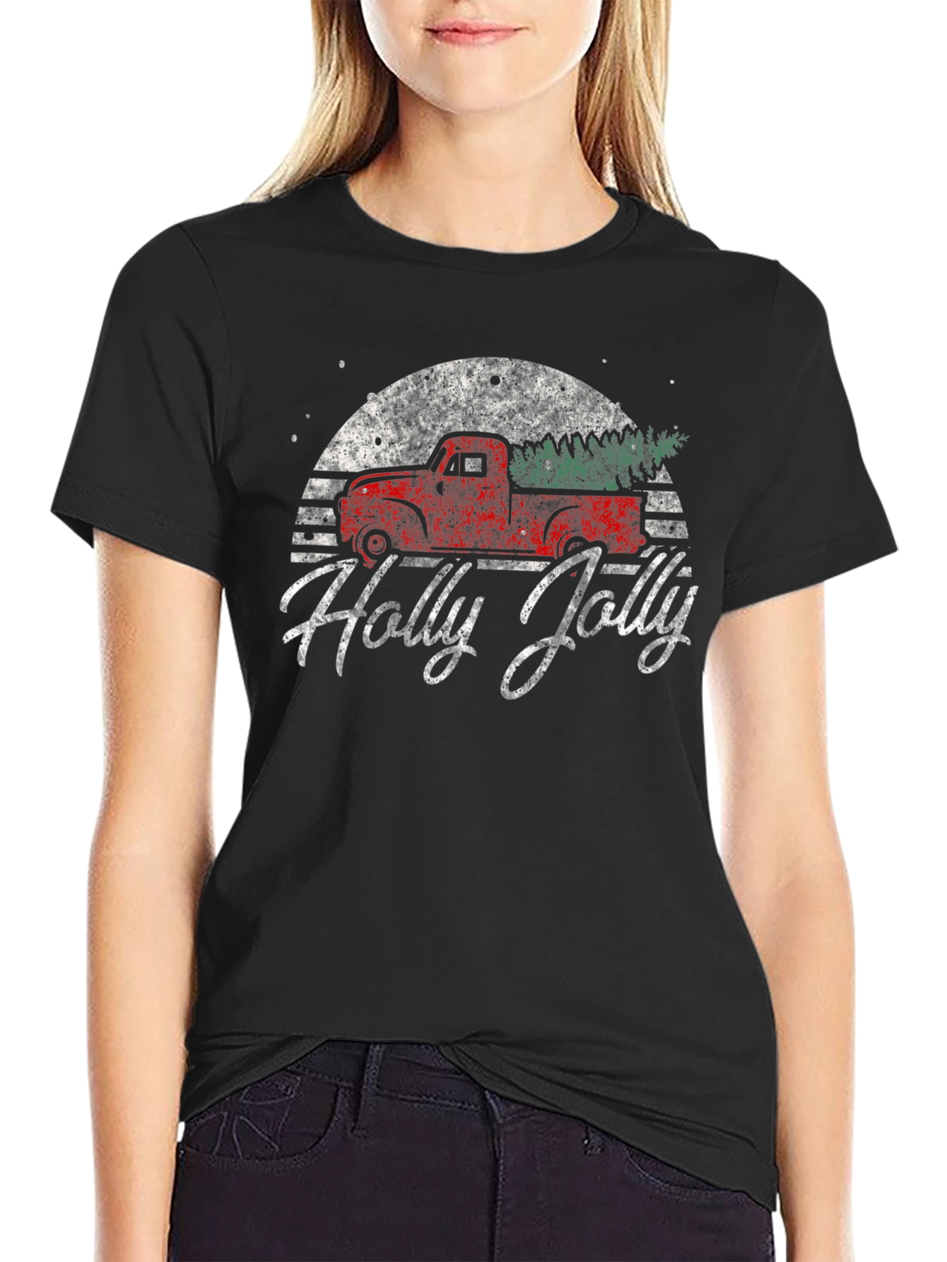 Holly Jolly Retro Truck Christmas T-Shirt
