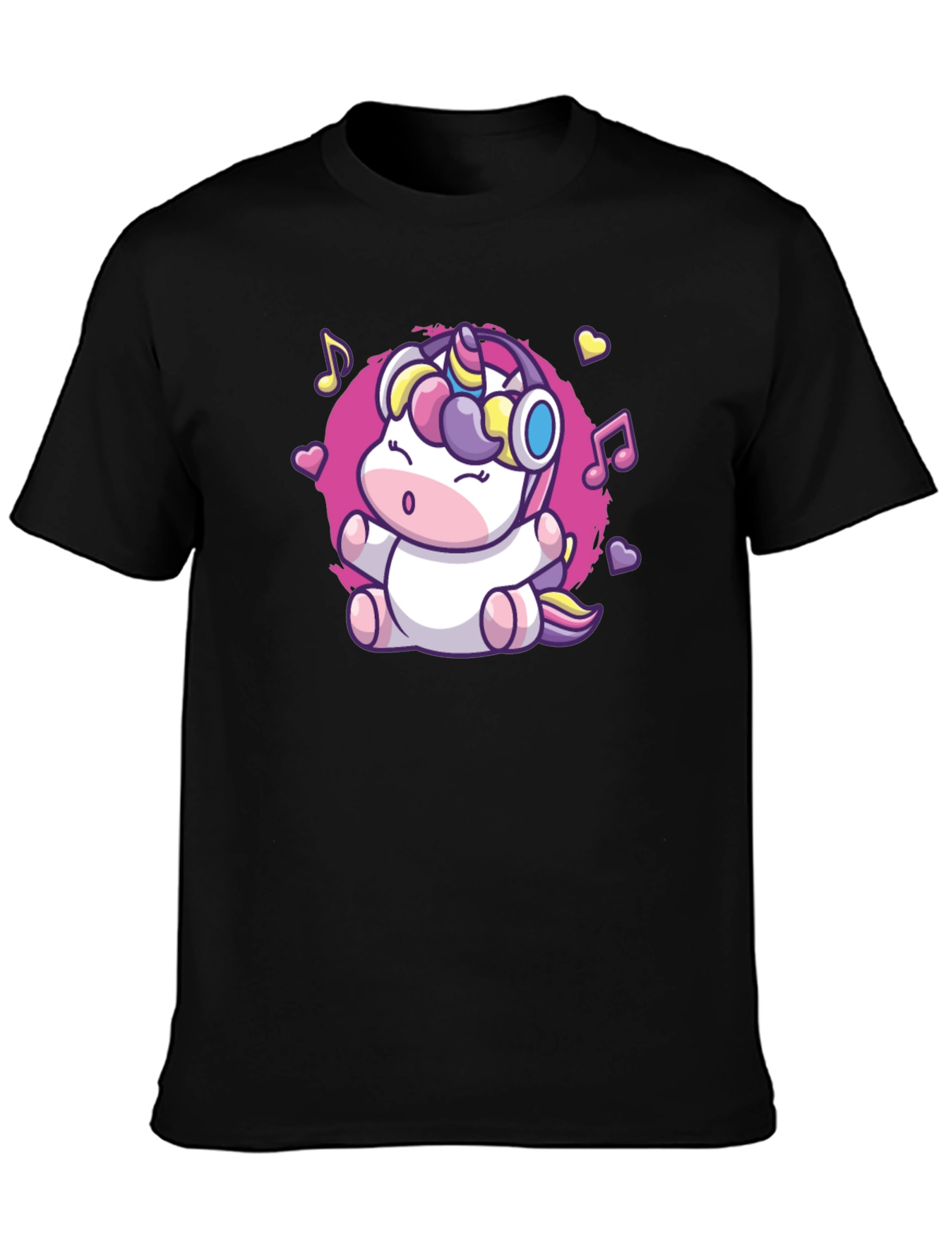 Cute Unicorn Music Lover Black T-Shirt