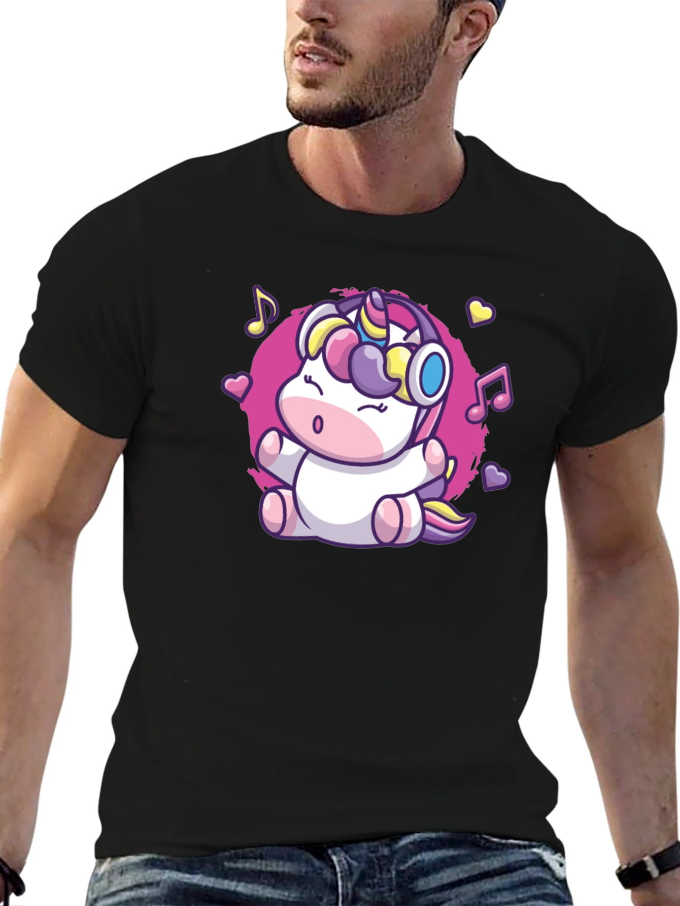 Cute Unicorn Music Lover Black T-Shirt
