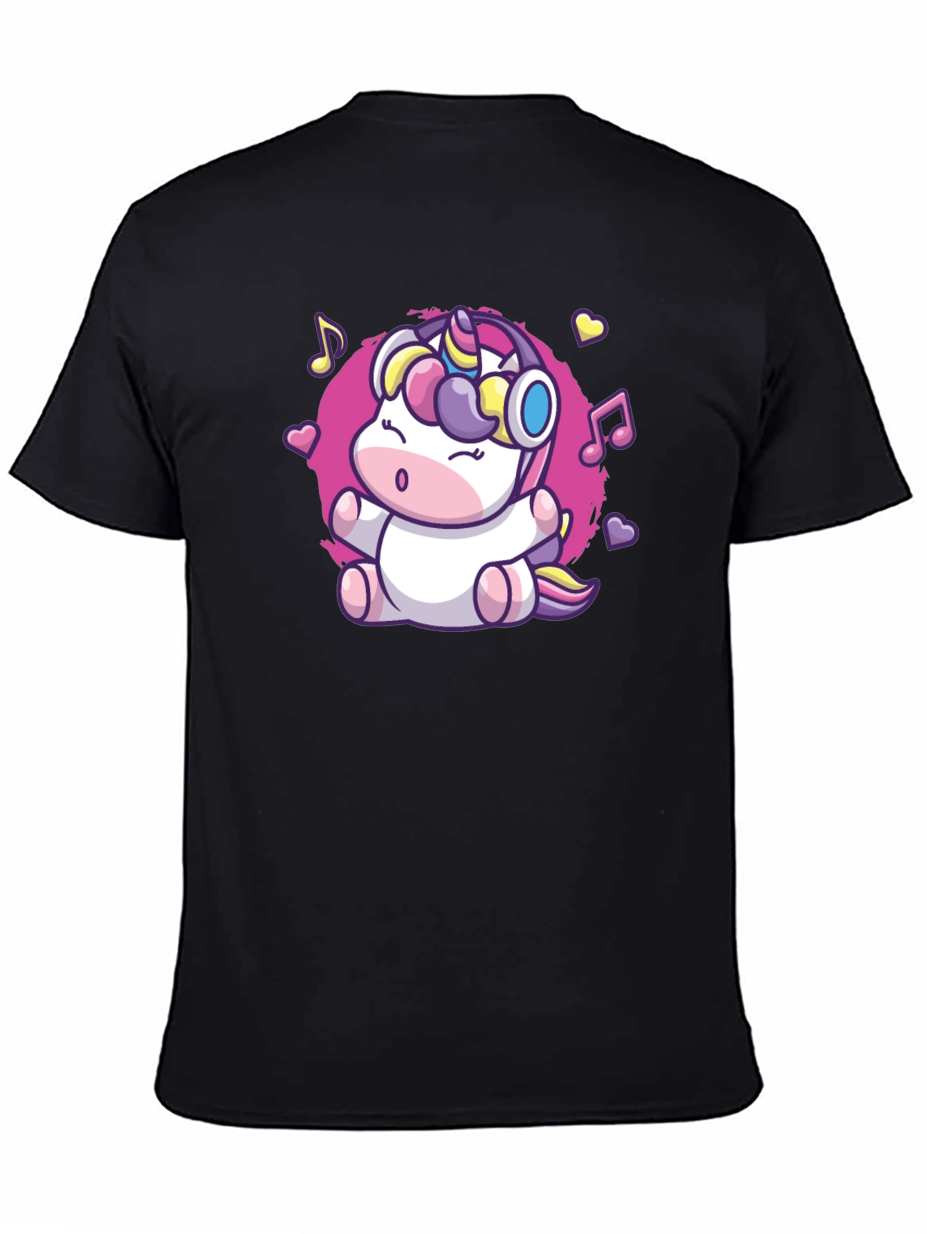 Cute Unicorn Music Lover Black T-Shirt