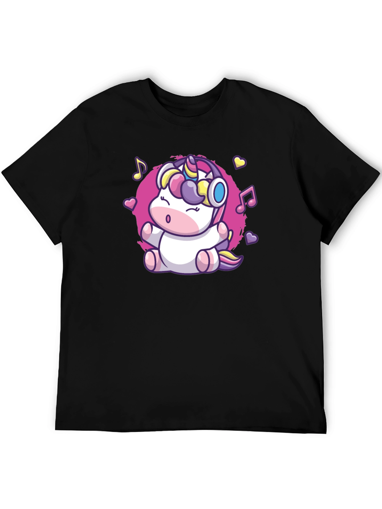Cute Unicorn Music Lover Black T-Shirt