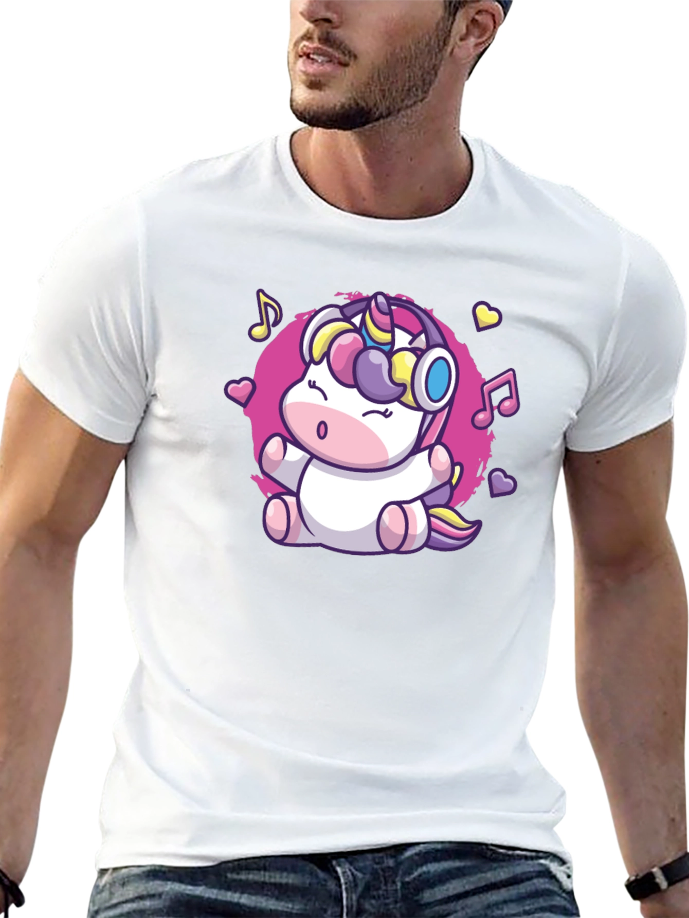 Cute Unicorn Music Lover Black T-Shirt