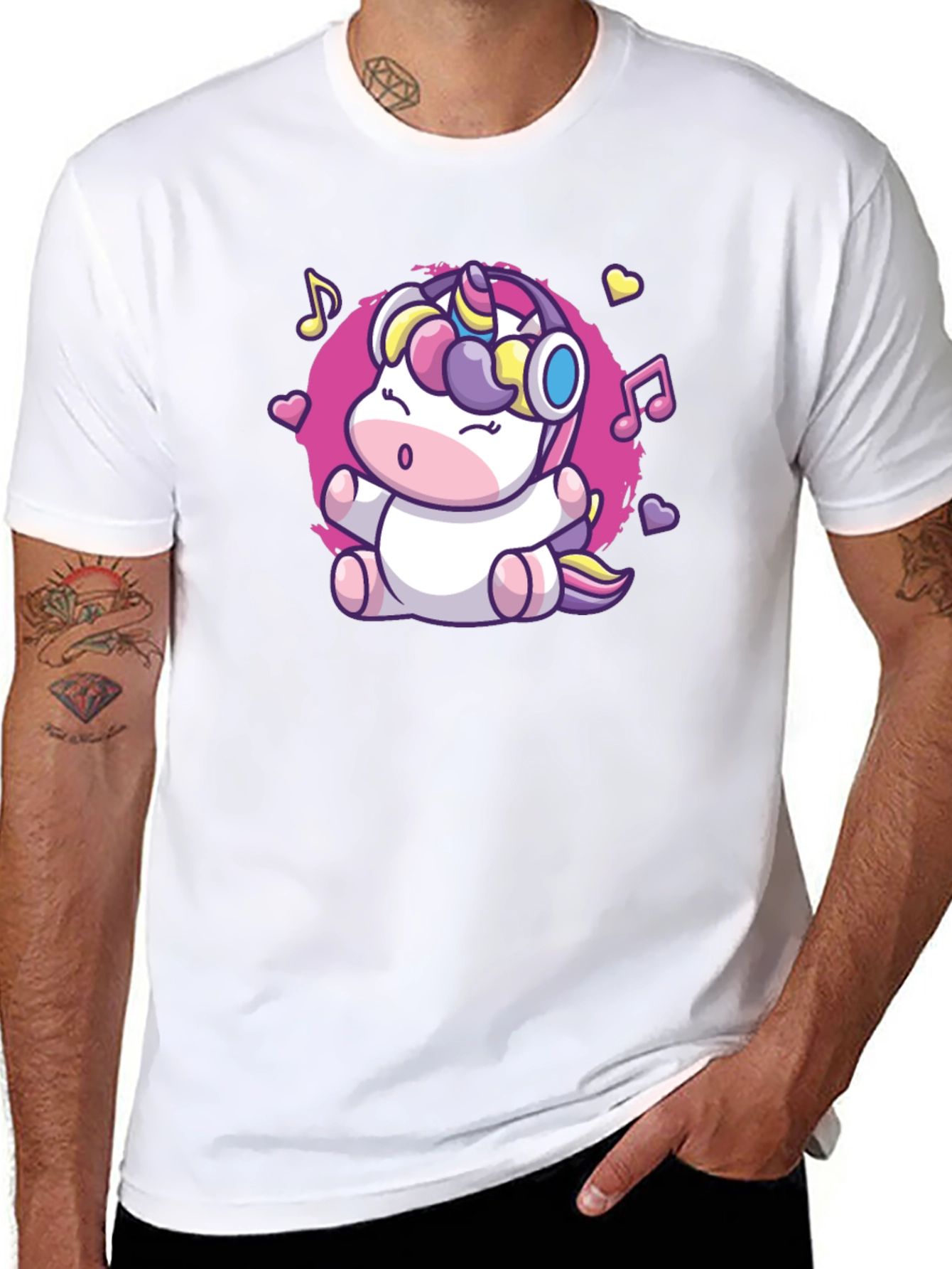 Cute Unicorn Music Lover Black T-Shirt